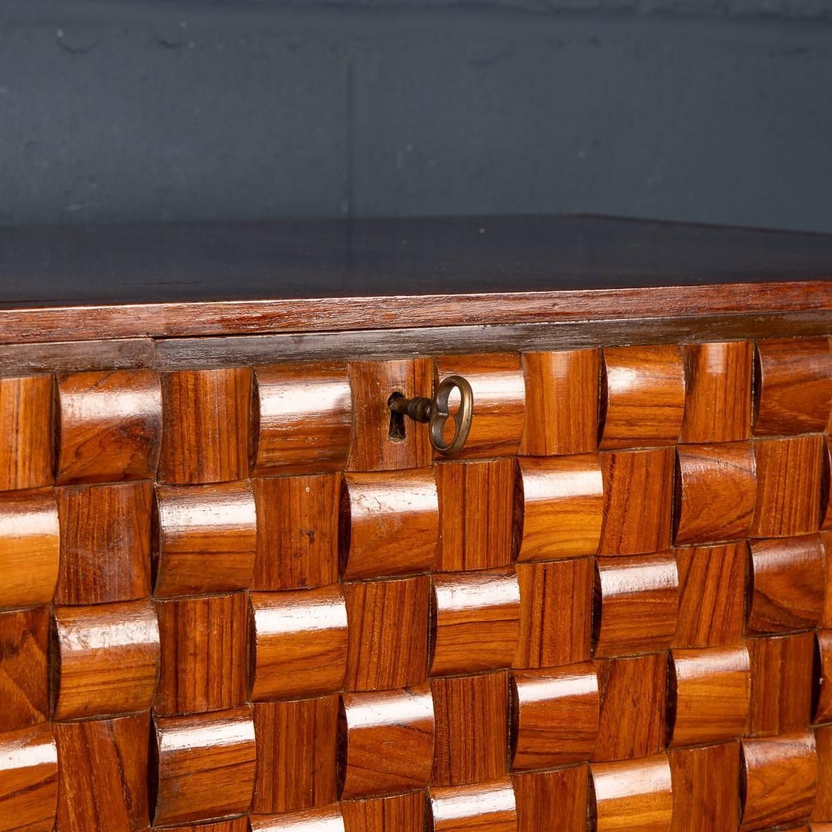 photo vintage Vintage 20thc Italian Dry Bar Cabinet With 'Woven' Front Decor On Stand C.1960