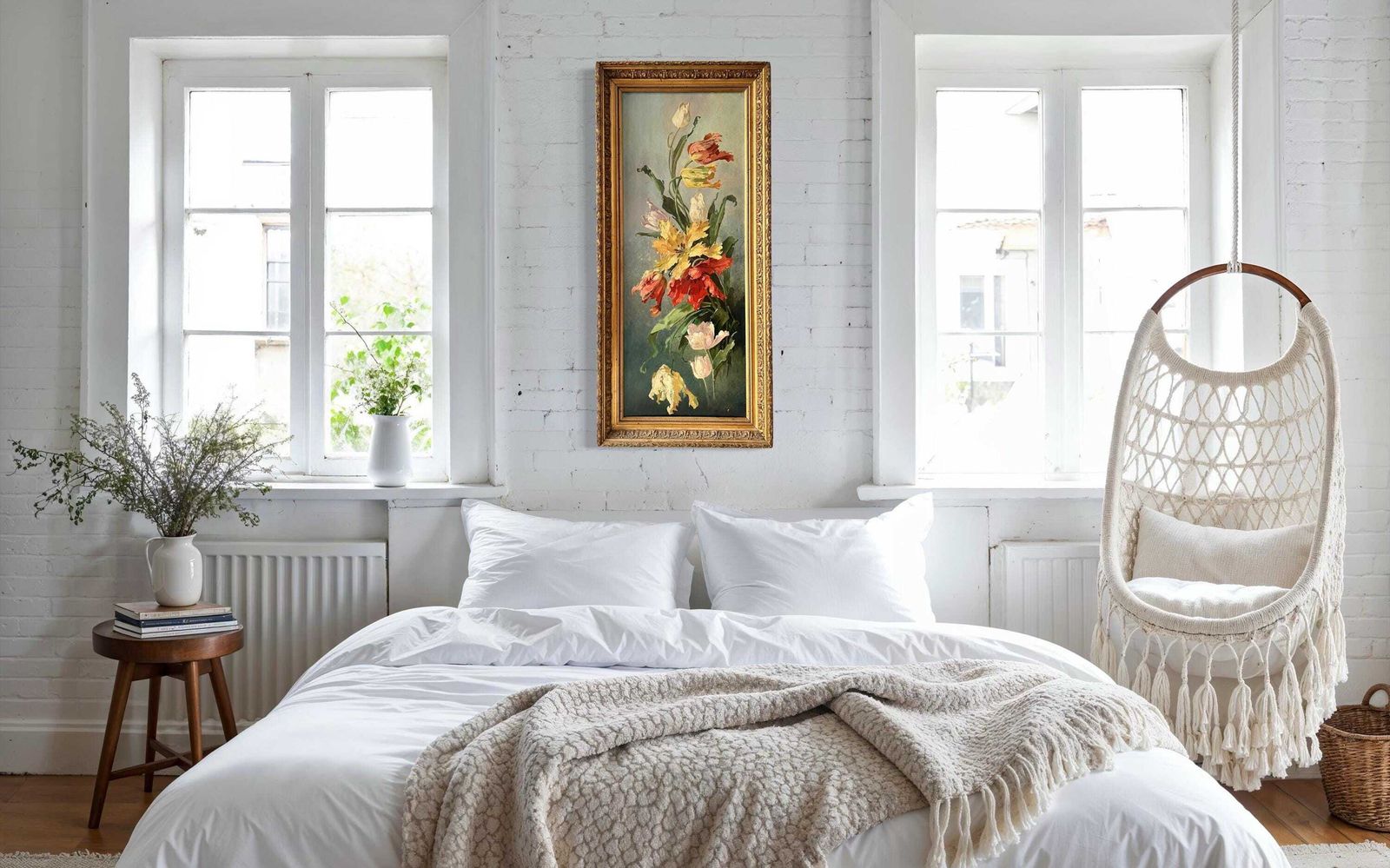 Original 1920s Large Flowers Bouquet In Oil On Canvas, 44 X 20 French Gilded Frame Antique Still Life Painting photo 890.0