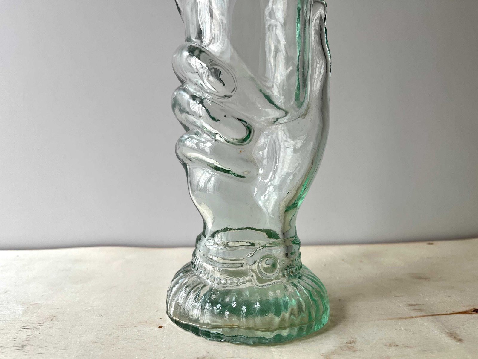 French Art Deco Legras Glass Bottle "Transparent Hand" Circa 1920s, Antique Pressed Molded Glass Decanter photo for sale