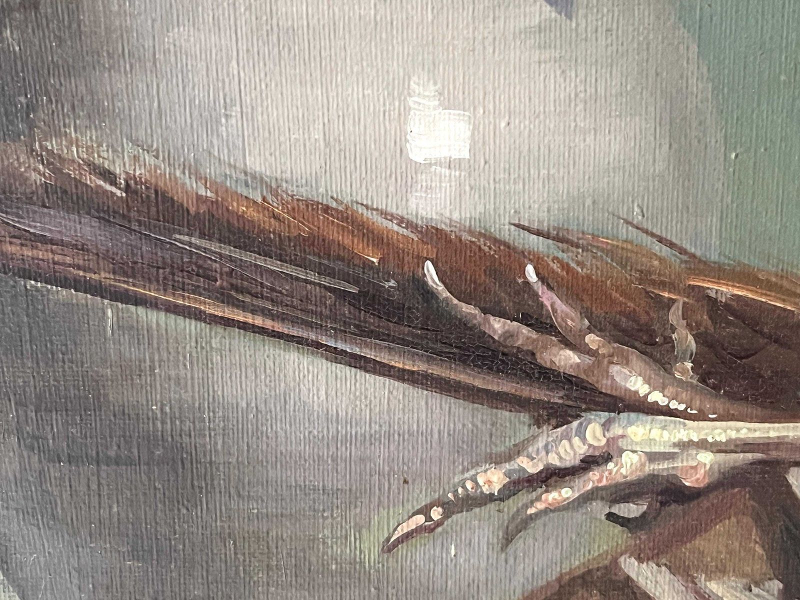 photo buy French Antique Still Life Oil On Canvas "The Trophy Hunting", Original 1920s Pheasant Painting
