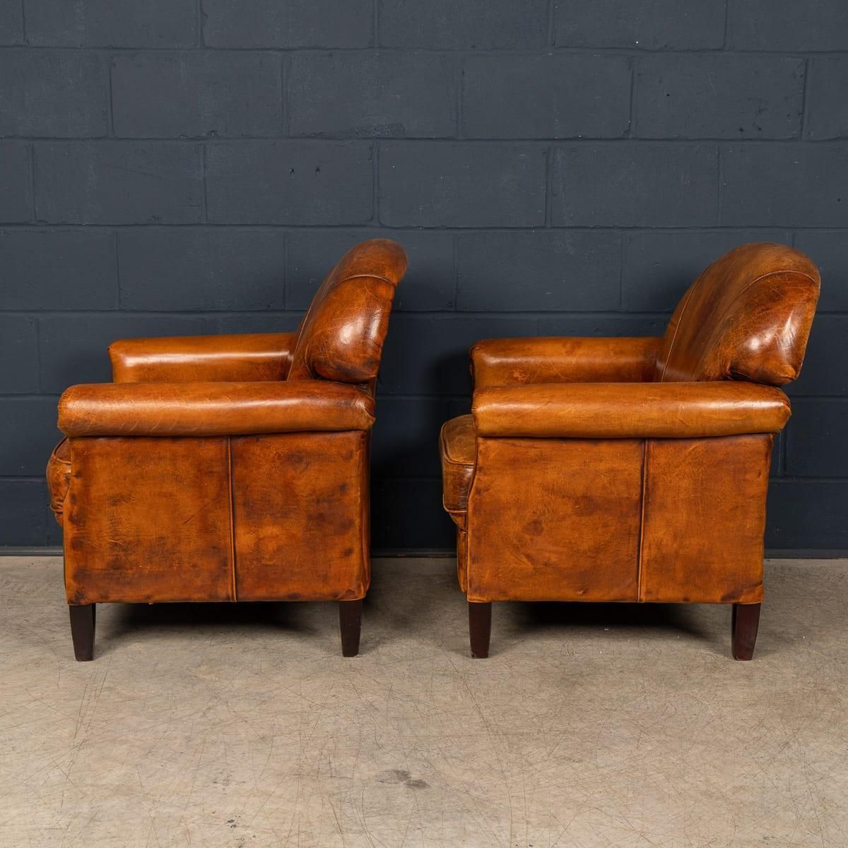 Vintage 20th Century Pair Of Dutch Leather Club Chairs C.1980 photo Furniture