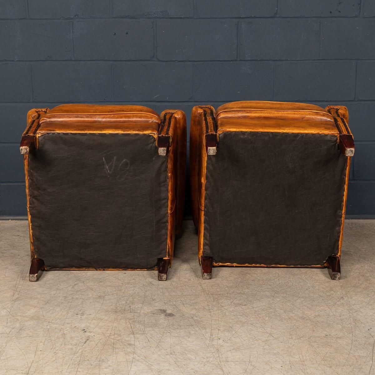 Vintage 20th Century Pair Of Dutch Leather Club Chairs C.1980 photo buy