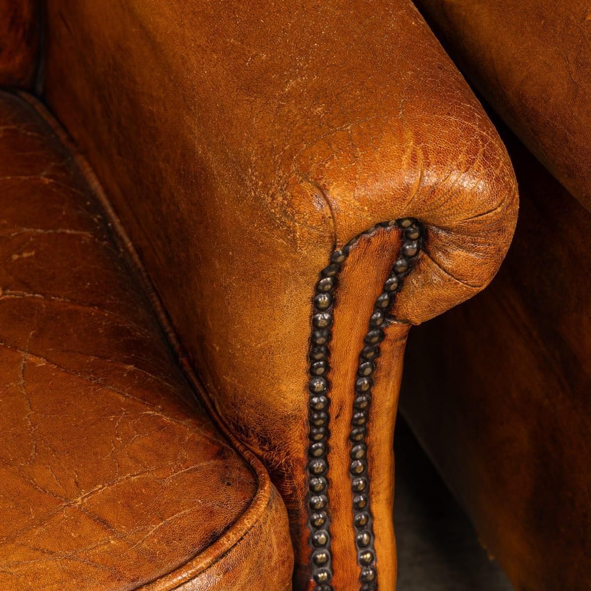 photo vinterior Vintage 20th Century Pair Of Dutch Leather Club Chairs C.1980