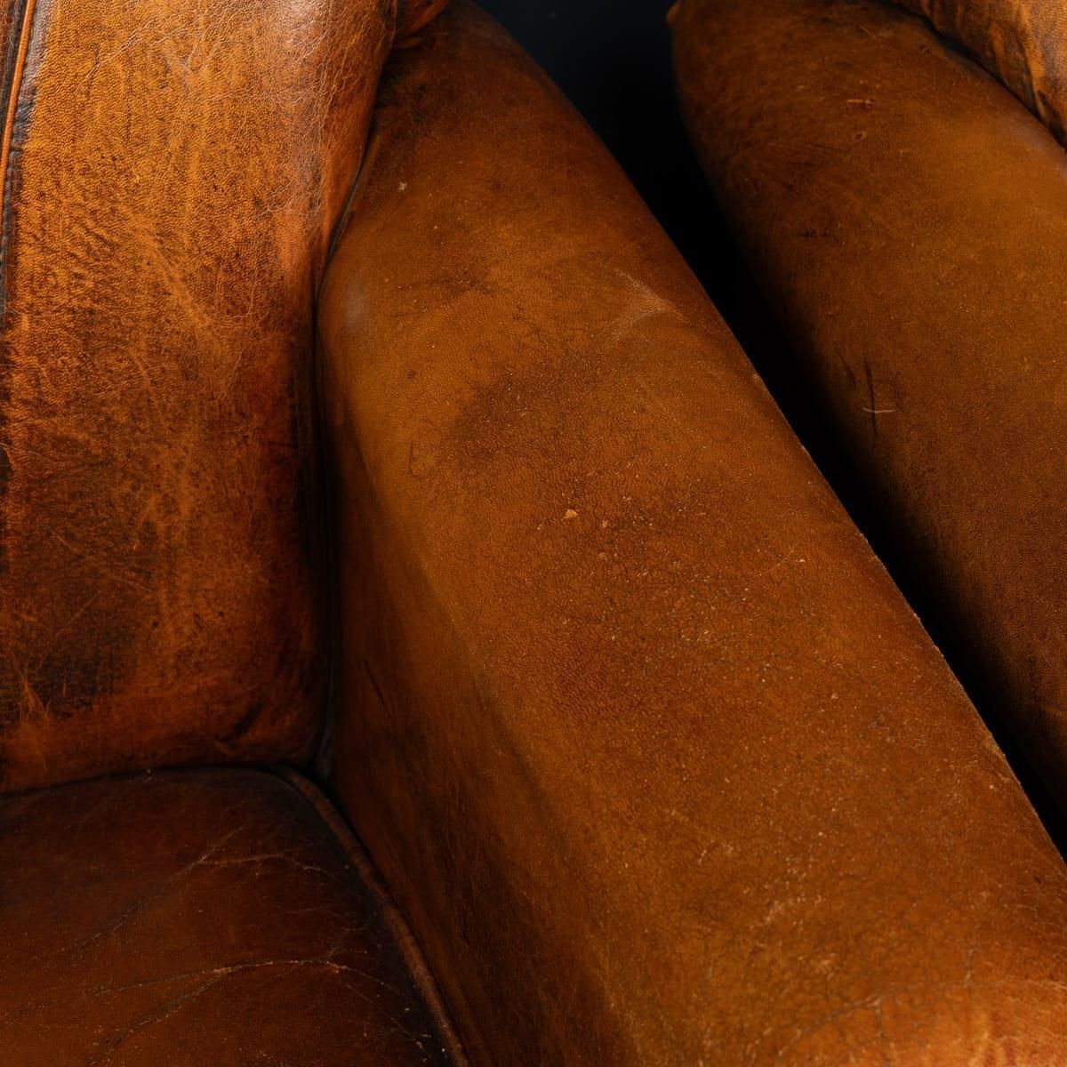 photo buy Vintage 20th Century Pair Of Dutch Leather Club Chairs C.1980