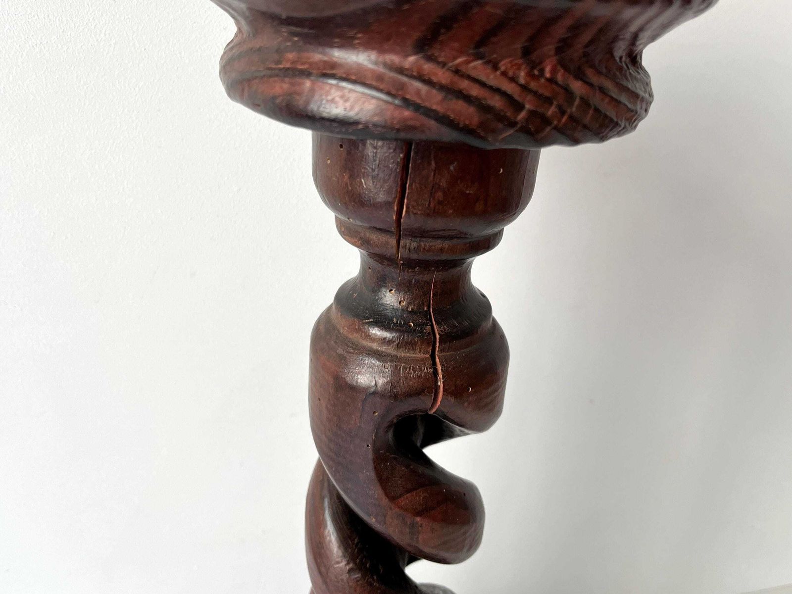 photo furniture 1950s French Rural Turned Wood Ashtray, Vintage Rustic Pedestal Ashtray