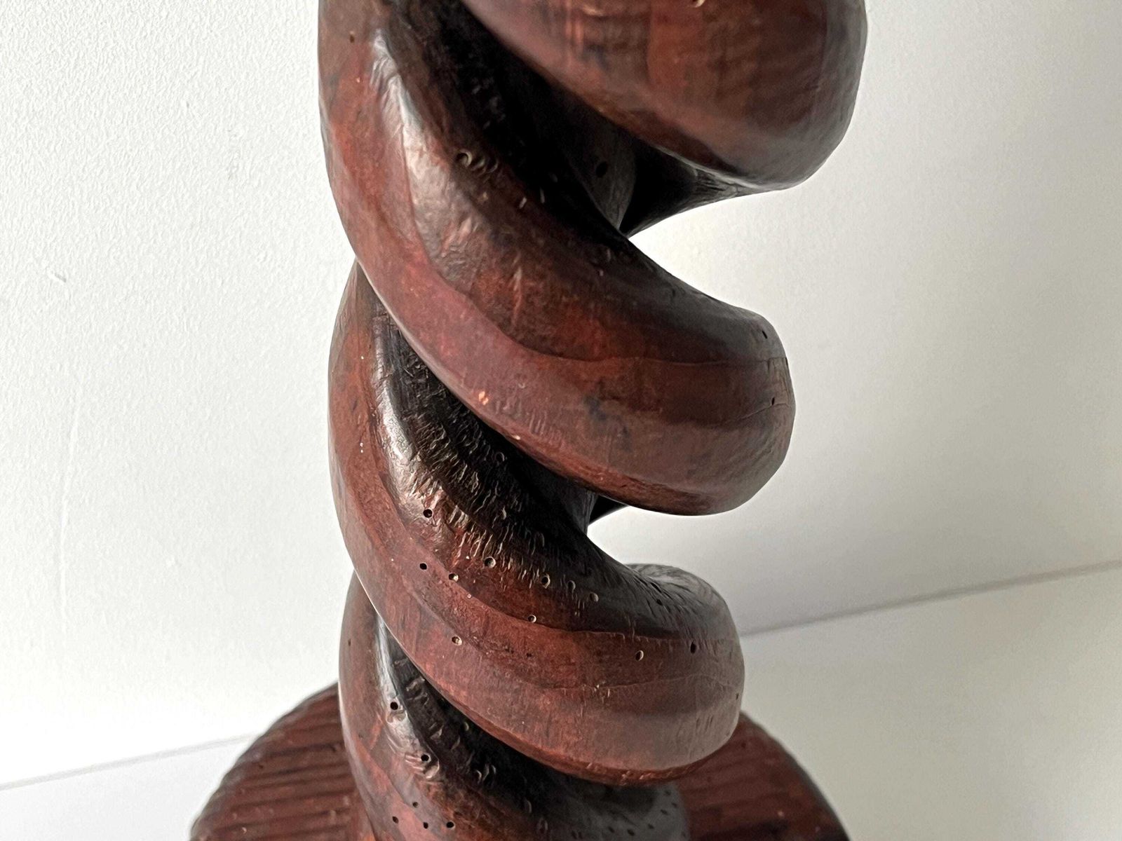 photo for sale 1950s French Rural Turned Wood Ashtray, Vintage Rustic Pedestal Ashtray