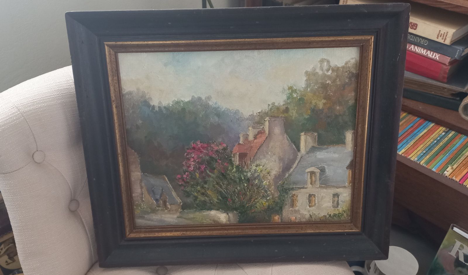 French Village Scene Oil On Canvas Painting C1900 Unknown Artist photo Art