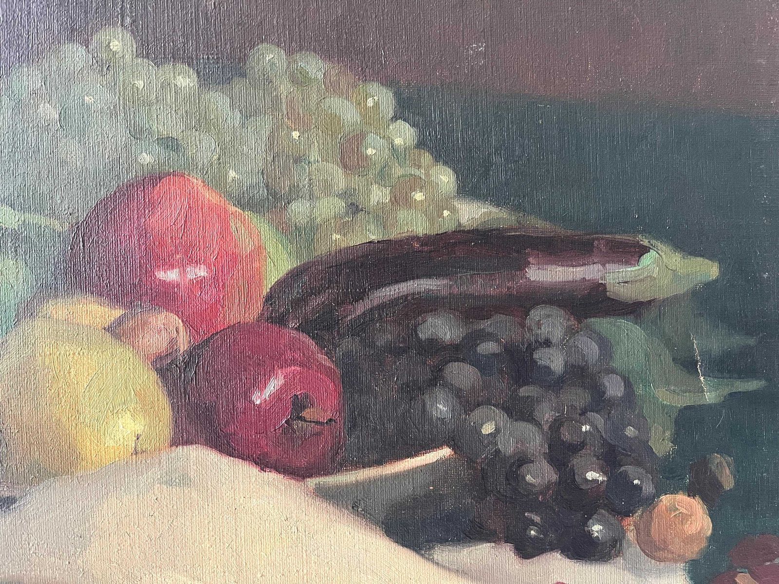 Antique Apples And Grape Still Life Oil On Canvas, French Fruits Vintage Painting, Kitchen Decor photo 562.0