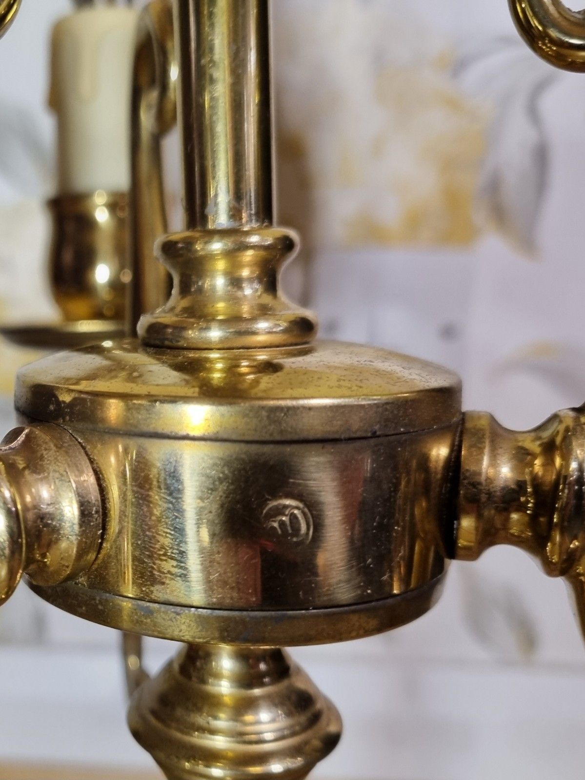 photo furniture Large French Bouilotte Style Brass Table Lamp 3 Arm Candelabra Pleated Shade 29"
