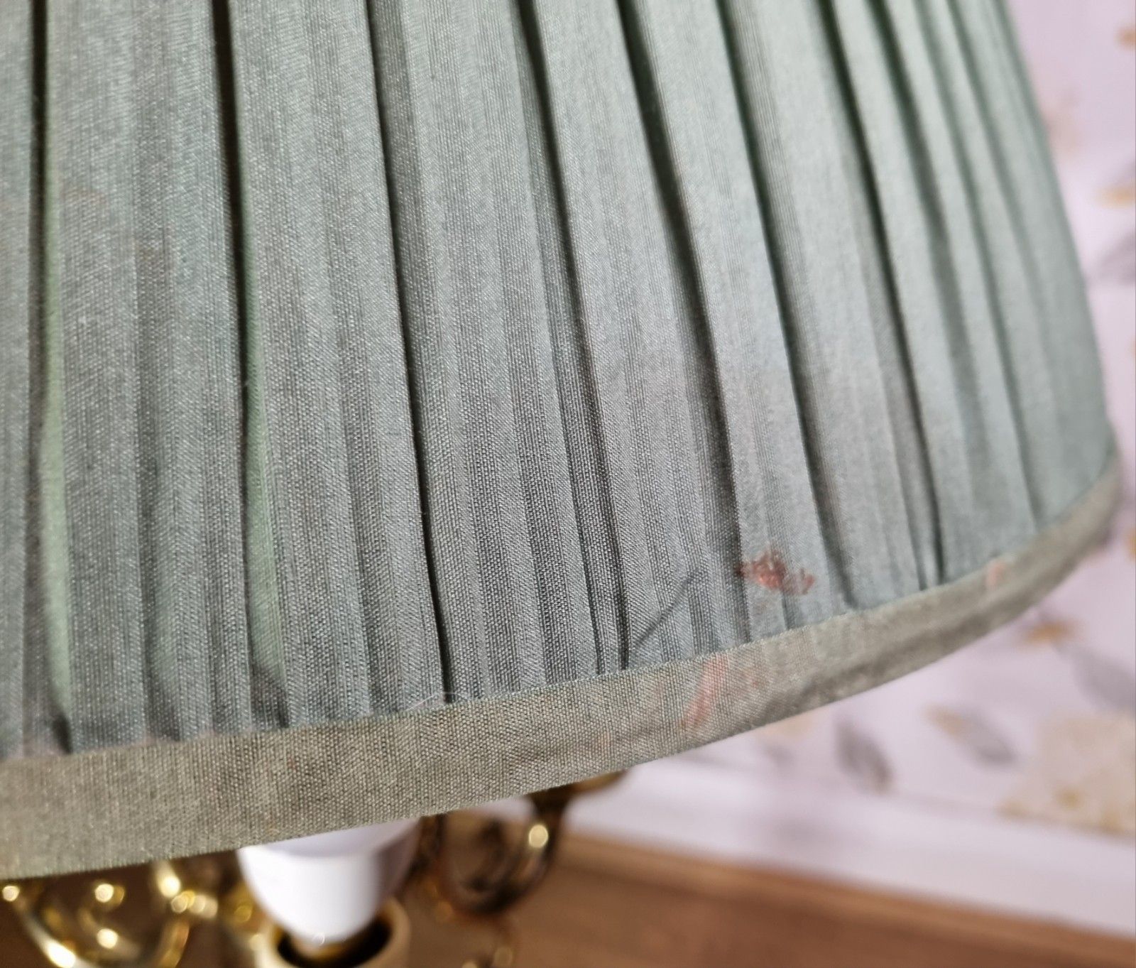 photo vintage Large French Bouilotte Style Brass Table Lamp 3 Arm Candelabra Pleated Shade 29"