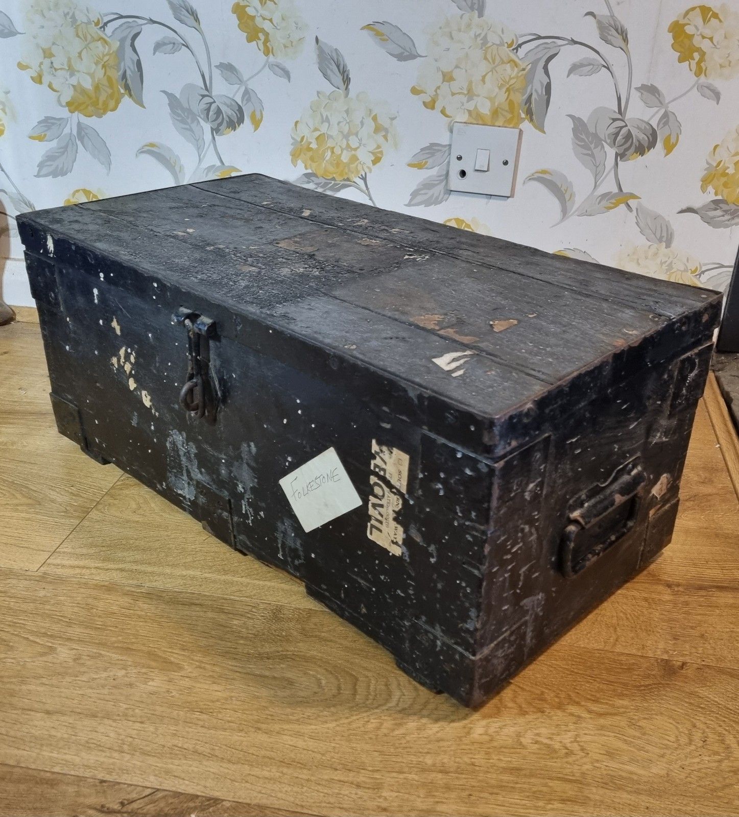 Vintage Rustic Industrial Wooden Railway Trunk Chest Storage Tool Box Early 20th