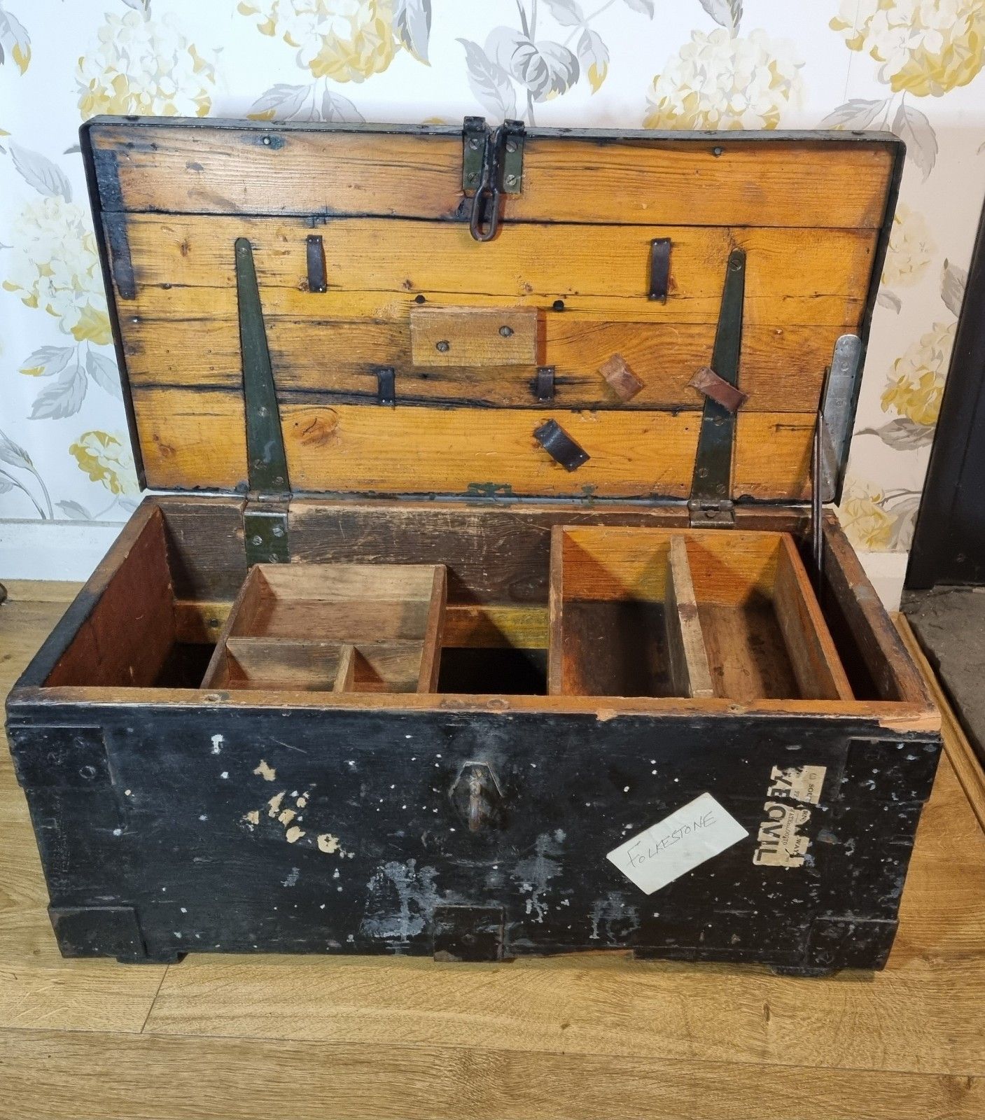 Vintage Rustic Industrial Wooden Railway Trunk Chest Storage Tool Box Early 20th photo for sale