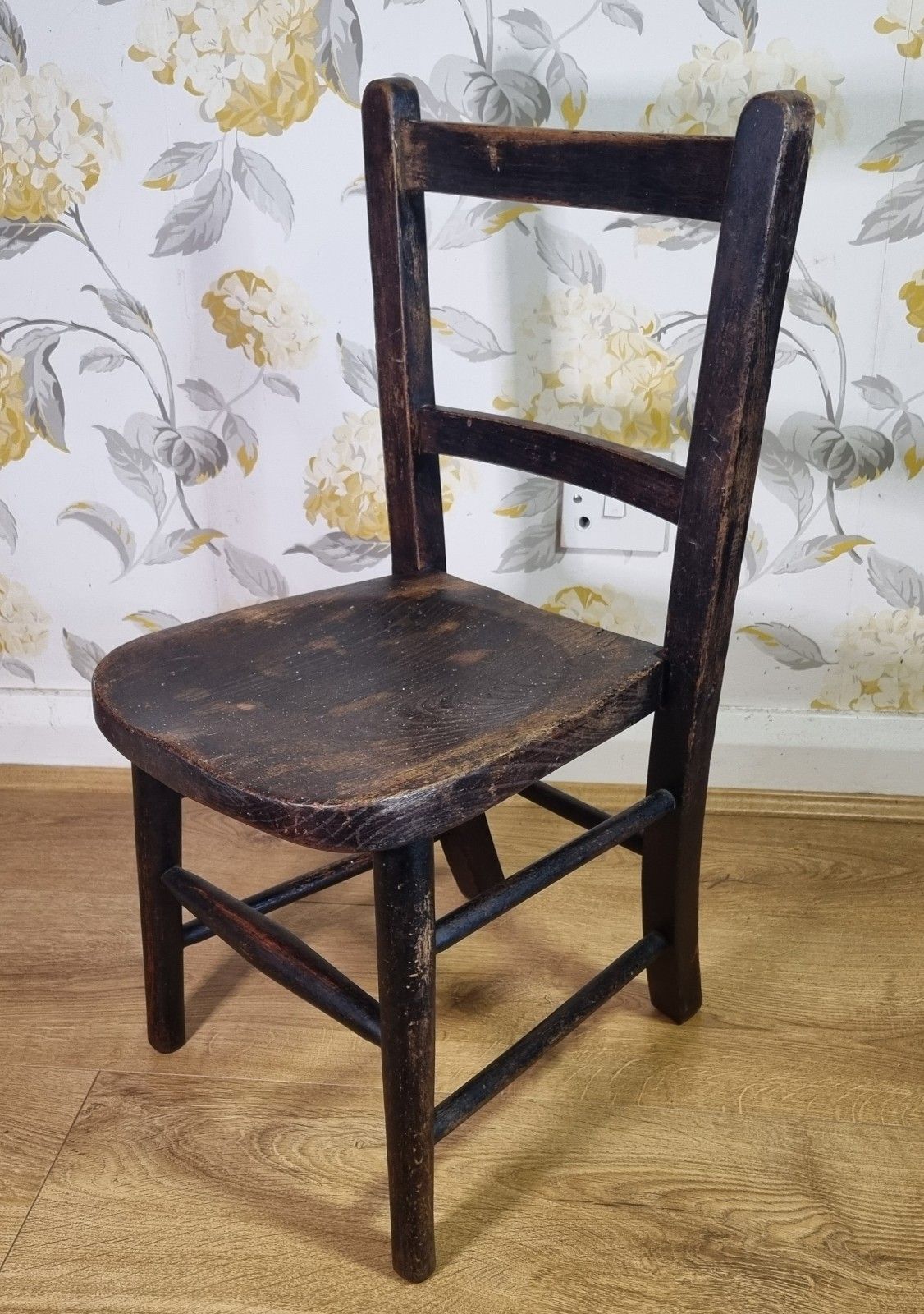 Antique Elm Childs School Chair Rustic Aged Patina Teddy Display Plant Stand photo furniture