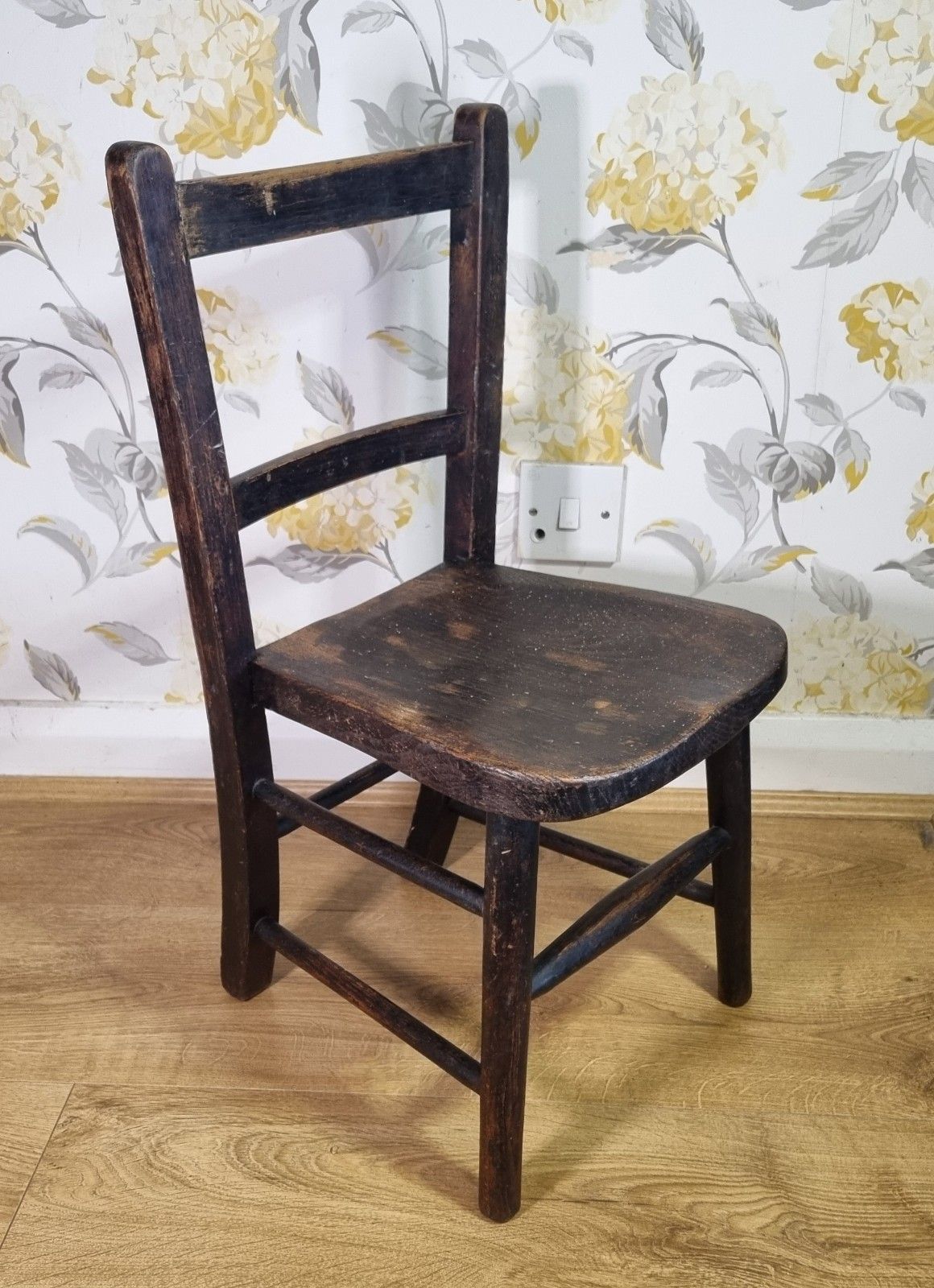 Antique Elm Childs School Chair Rustic Aged Patina Teddy Display Plant Stand photo Furniture