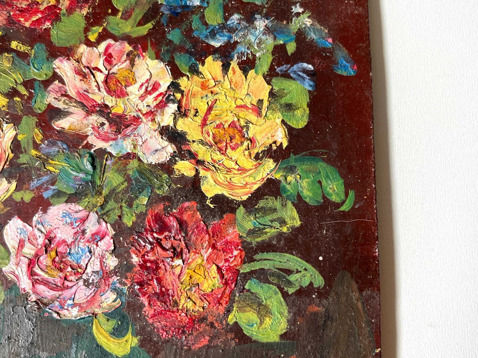 Original 1940s Bouquet Of Flowers Oil On Panel, French Vintage Still Life Oil Painting photo buy