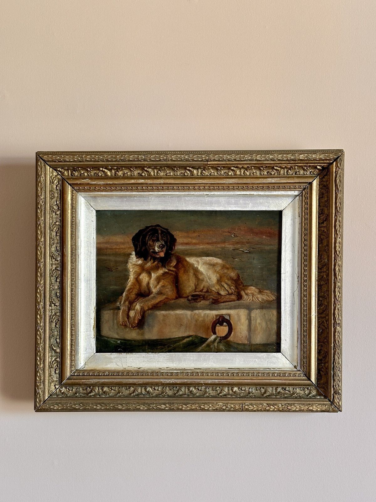 19th Century Dog Portrait   Oil Painting   Newfoundland Dog After Landseer photo 615.0