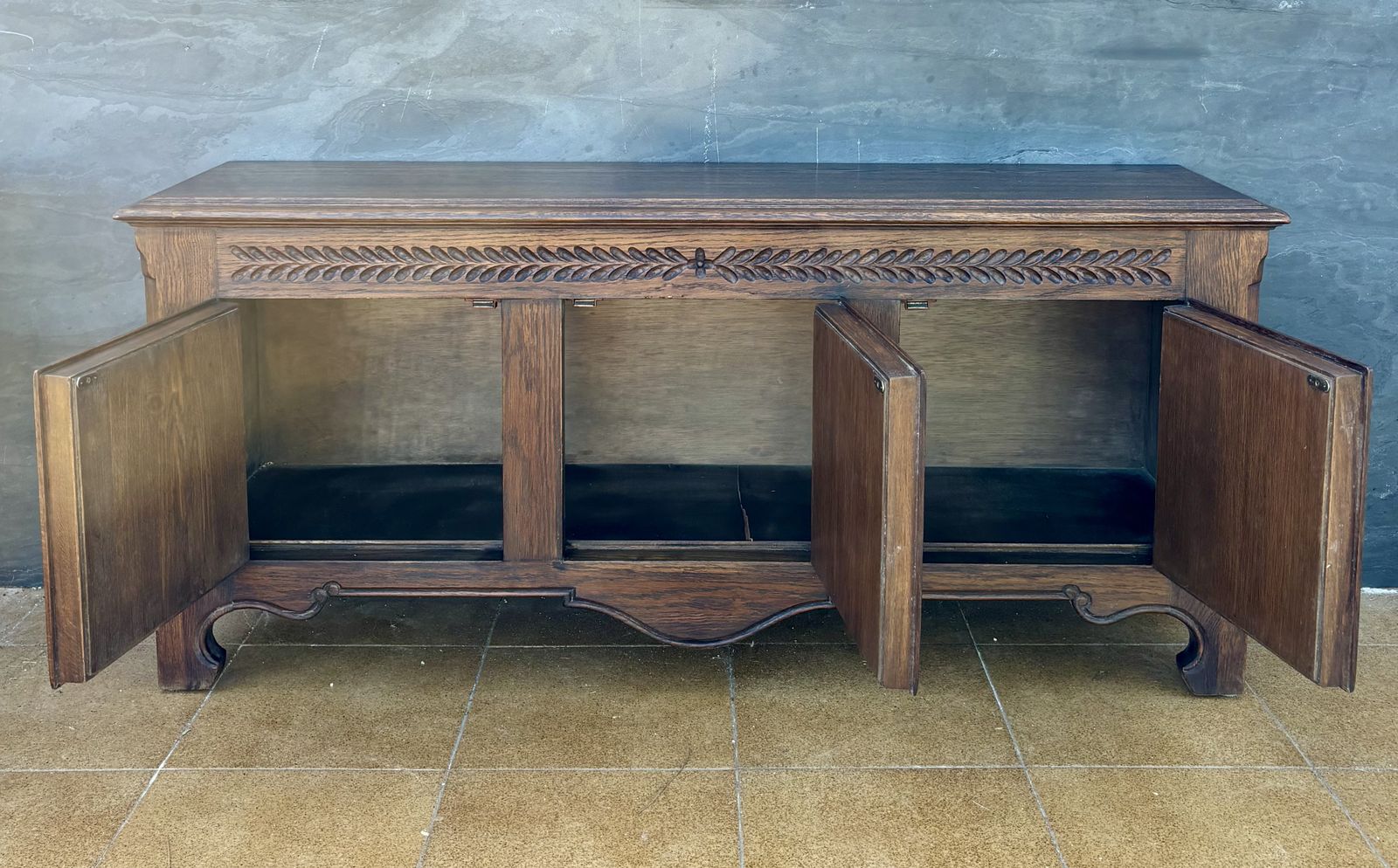 Spanish Renaissance Revival Oak Sideboard With Three Doors, 1930 photo vintage