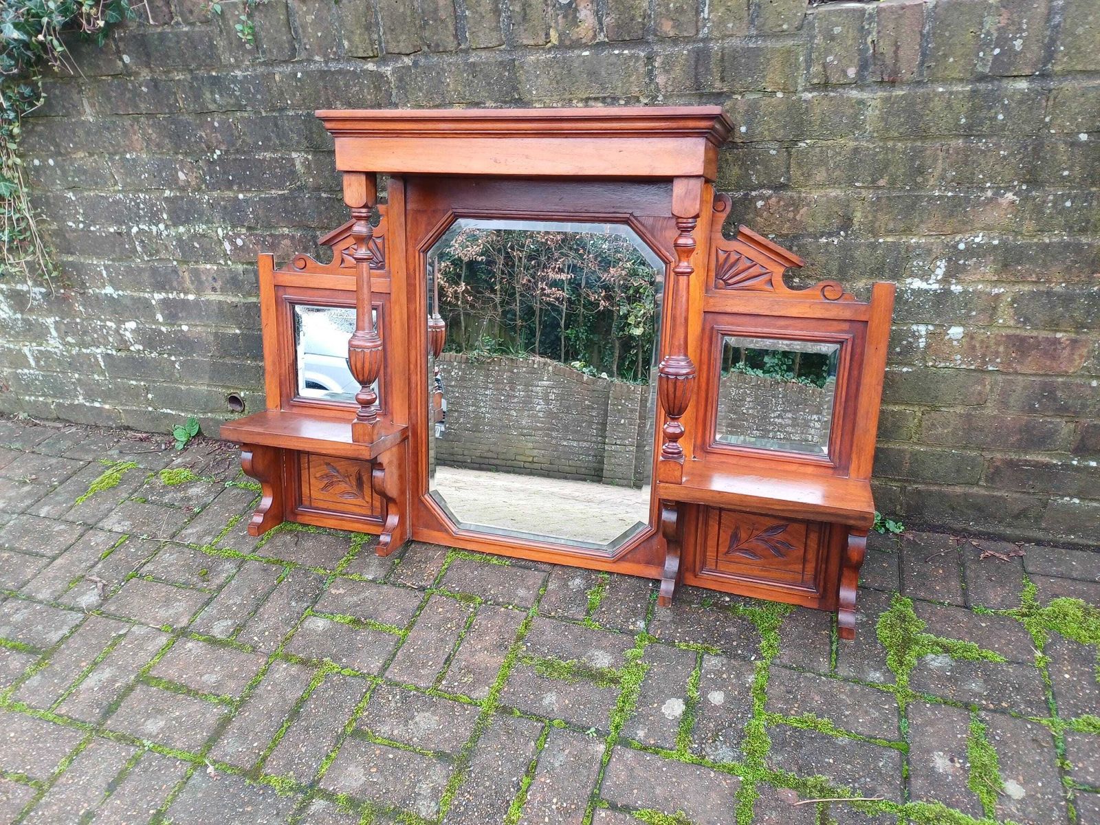 Antique Mahogany Over Mantel Mirror: Victorian Hall Mirror With Bevelled Glass