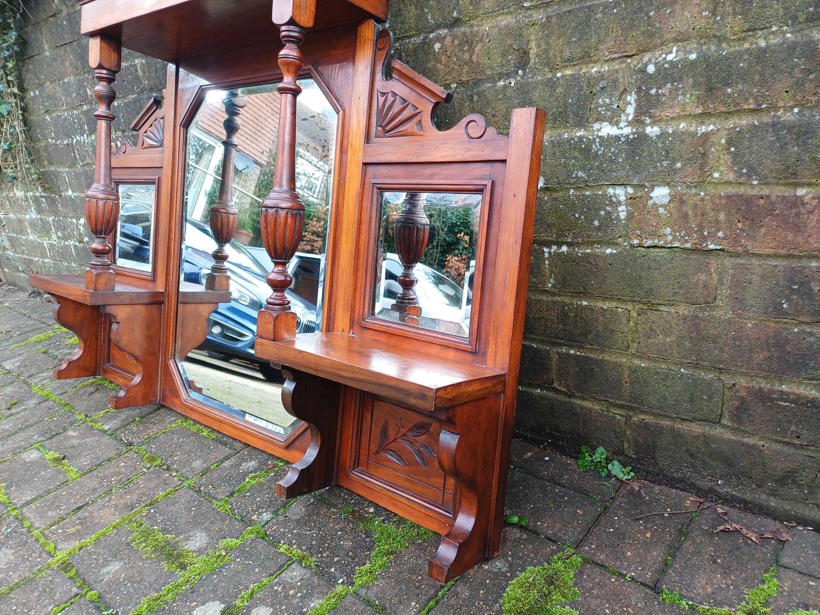 photo buy Antique Mahogany Over Mantel Mirror: Victorian Hall Mirror With Bevelled Glass