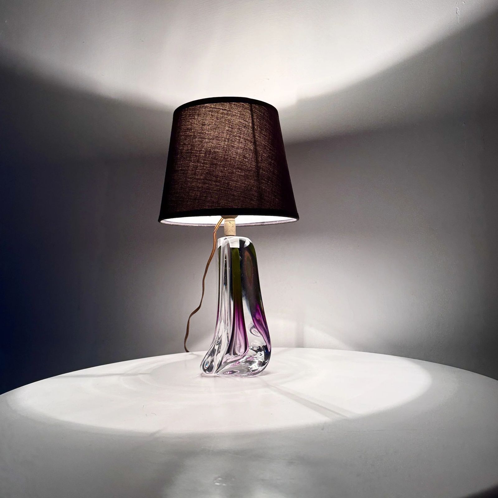 Vintage Val Saint Lambert Amethyst Crystal Glass Table Lamp Base, Amethyst photo for sale
