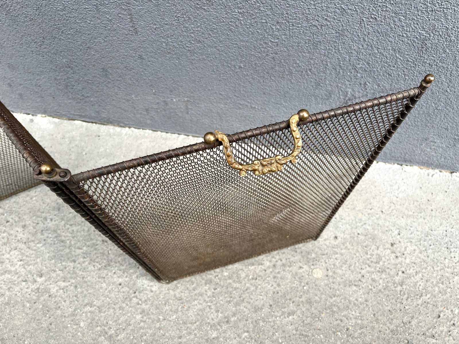 Home Decor French 19th Copper Fire Screen 53 X 20 Inches, Napoleon 3rd Fireplace Protector, 4 Flap Antique Chimney Screen photo