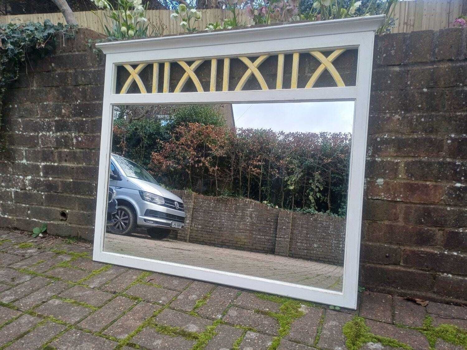 photo furniture Large Hand Painted Ducal Pine Mirror Farrow And Ball Wimborne White Gold Trellis Over Mantel Wall Mirror Shabby Chic