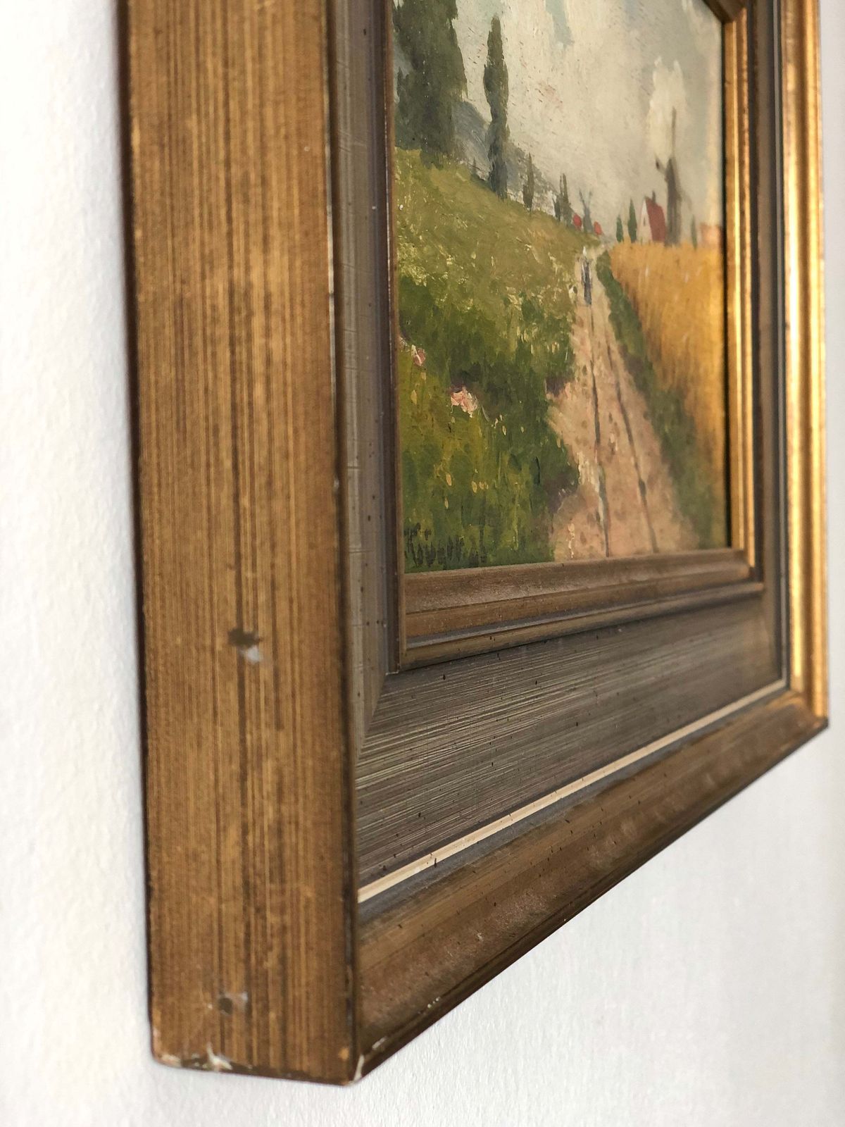 Antique Original Oil Painting Of A Cottage Landscape, C. 1923 photo vinterior