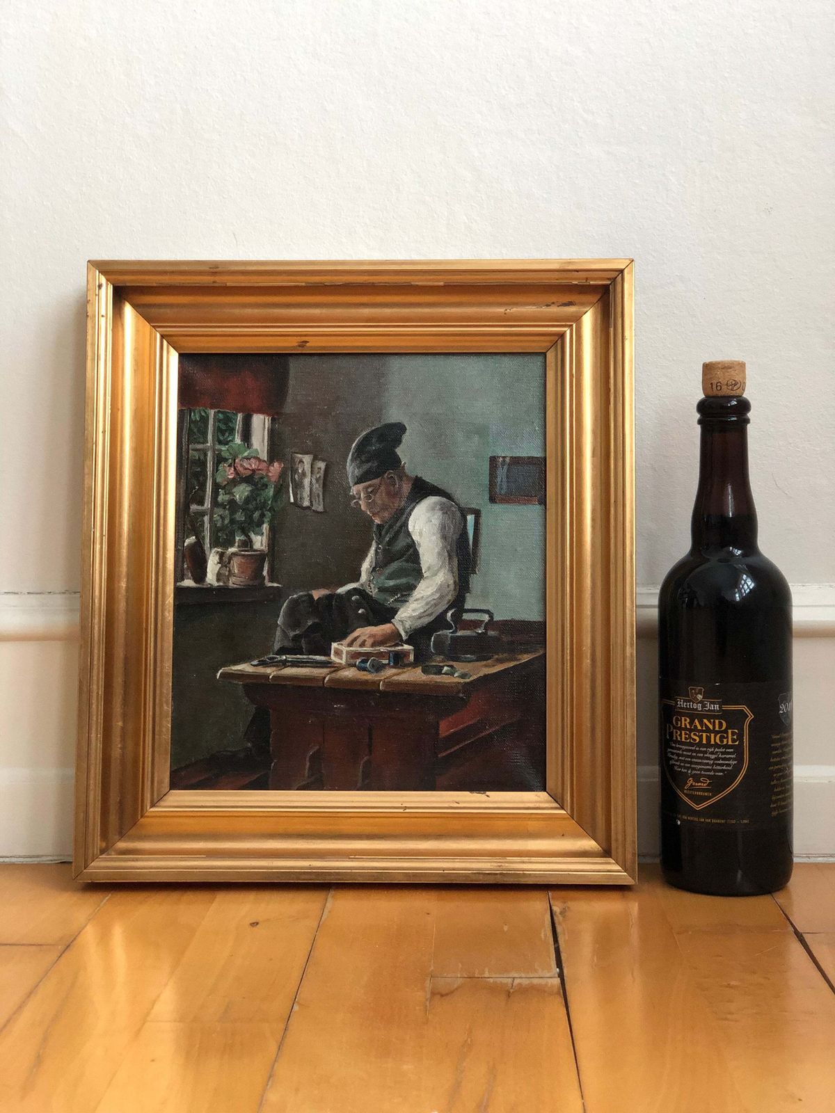 photo furniture Antique Original Interior Oil Painting Of Craftsman At Work, C. 1920