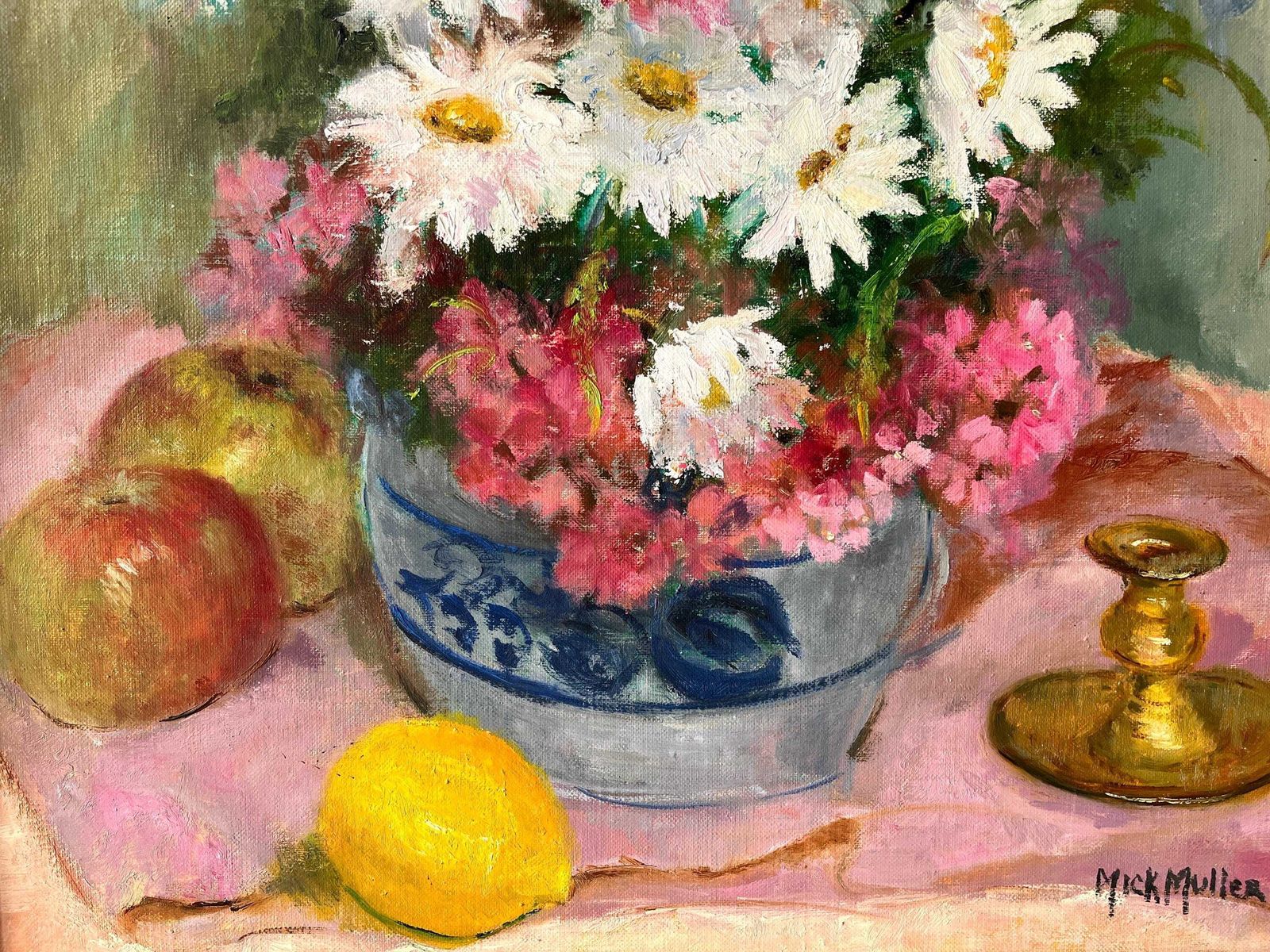 Stilleven Met Bloemboeket, Olieverf Op Doek, Ca. Jaren 1950, Verguld Houten Lijst, Frans Vintage Gesigneerd Bloemenschilderij photo Kunst