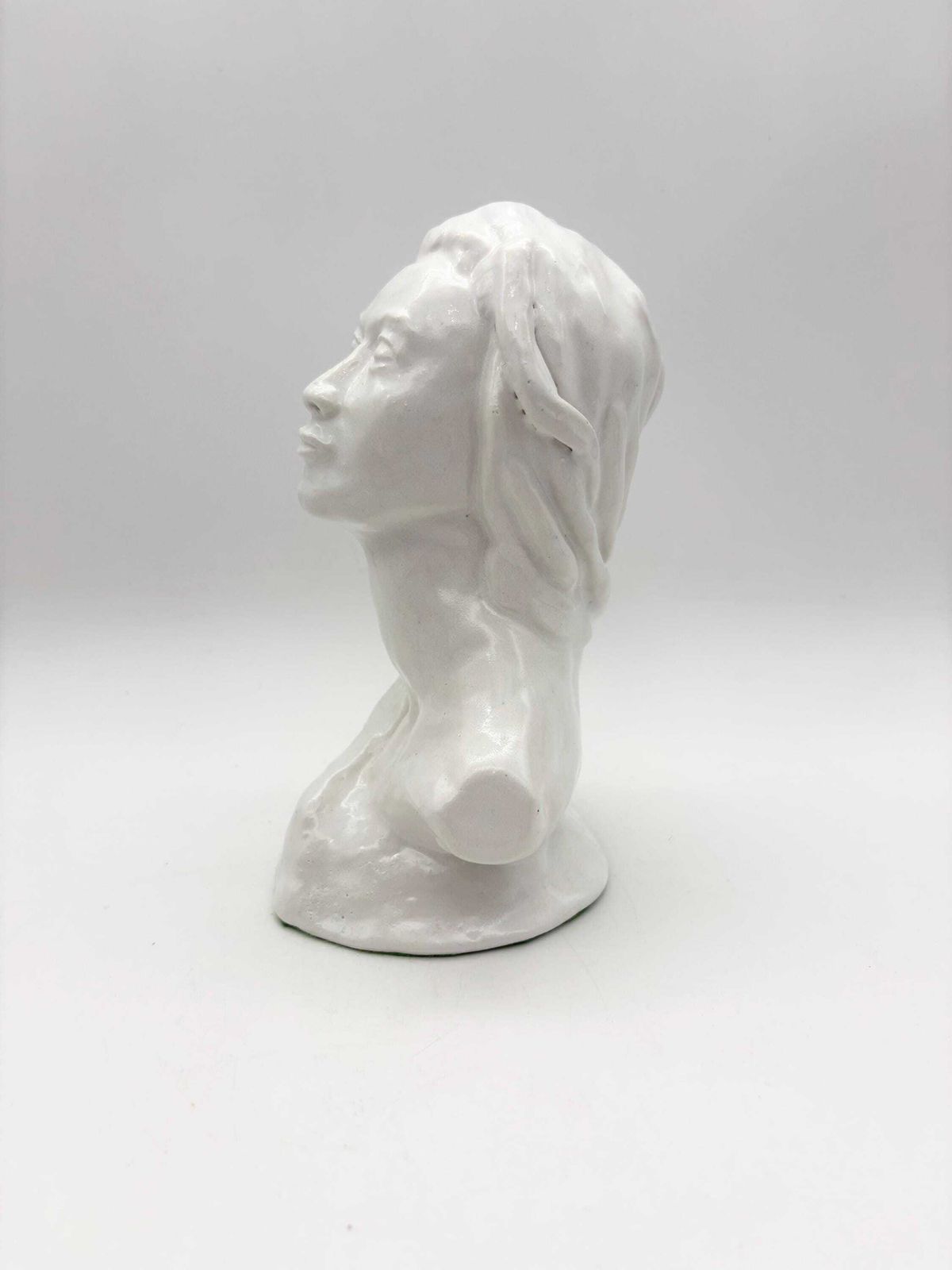 Vintage White Cast Plater Female Bust Sculpture, Modern Woman Head Statue, Medium Size Woman Figurine. photo 65.0