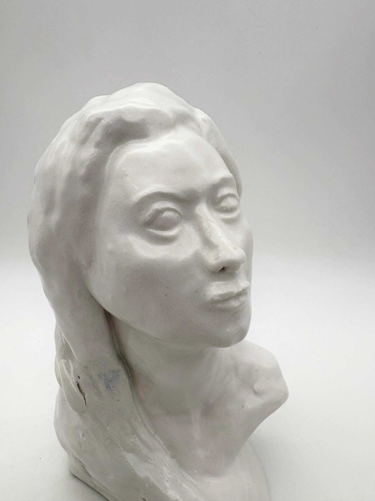 65.0 Vintage White Cast Plater Female Bust Sculpture, Modern Woman Head Statue, Medium Size Woman Figurine. photo