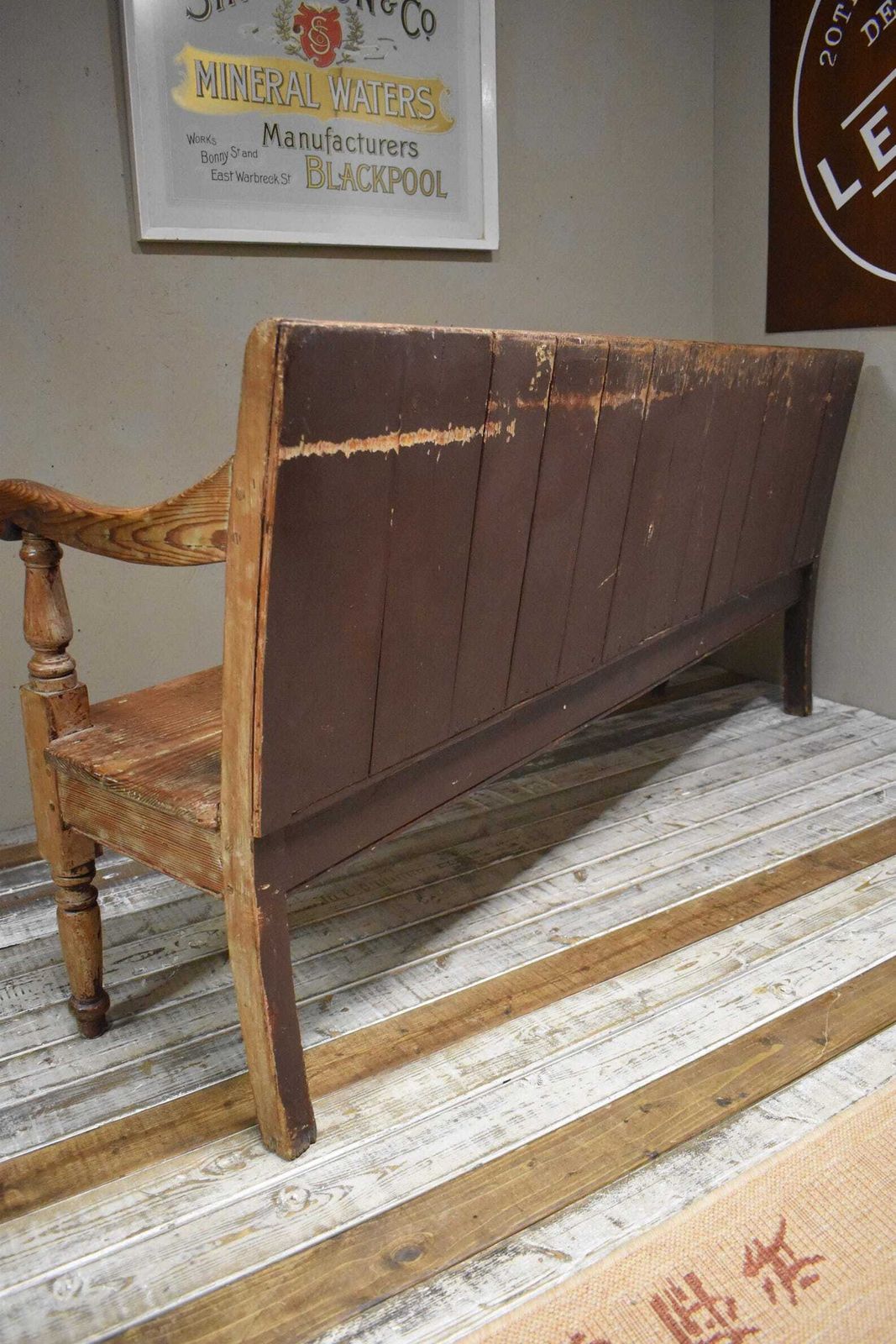 photo vintage 19th Century Victorian Stripped Pine Chapel School Seating Bench
