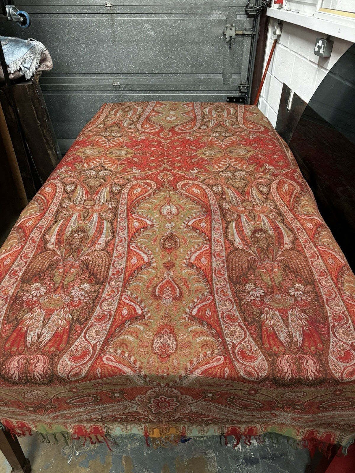 Antique Paisley Textile Table Cloth, Shawl, Table Runner. V Large : 330x158 Cms photo 485.0