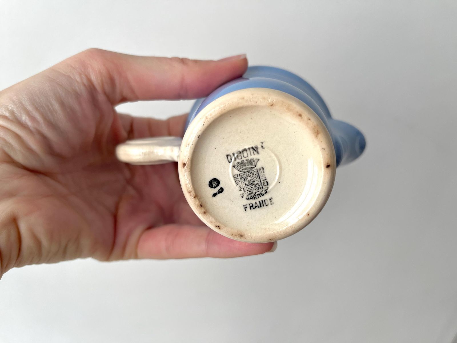 140.0 Antique Art Deco Sugar Bowl + Milk Pot By Sarreguemines Digoin France, 1930's French Earthenware Set photo