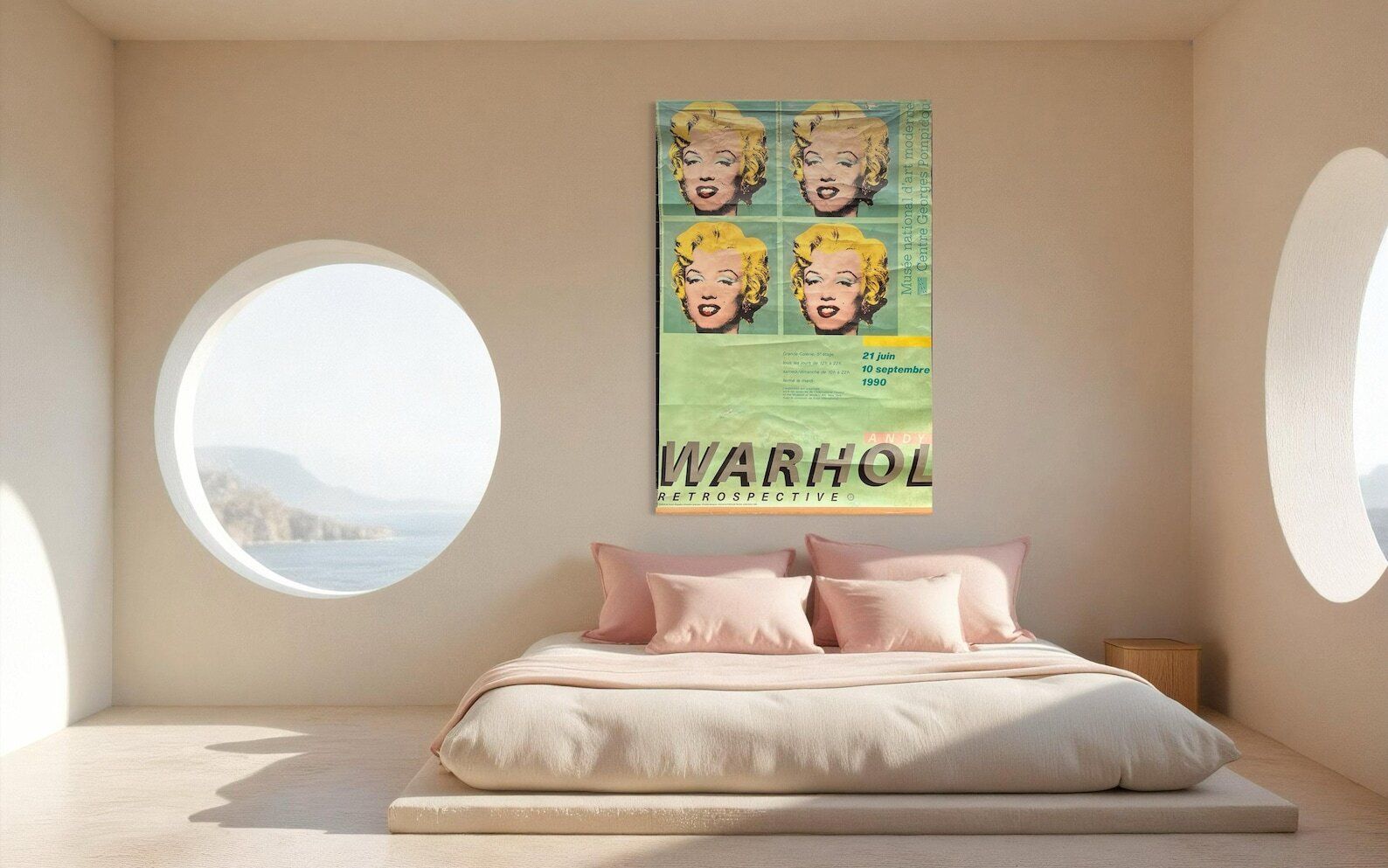 Giant Andy Warhol Rare Poster From The Exhibition "Retrospective" 1990, Original Pop Art Serigraph, Marylin Monroe Vintage French Poster photo furniture