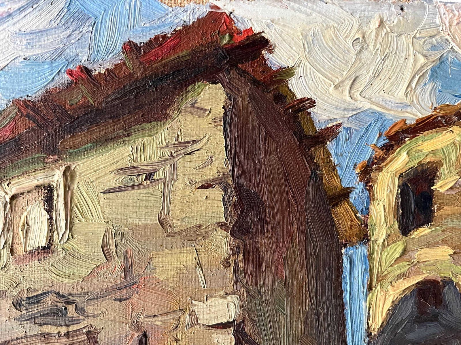 Art Original 1950s Oil On Canvas Of A French Stones Hamlet, Midcent Signed Rustic Landscape Painting, South Of France Village Scene photo