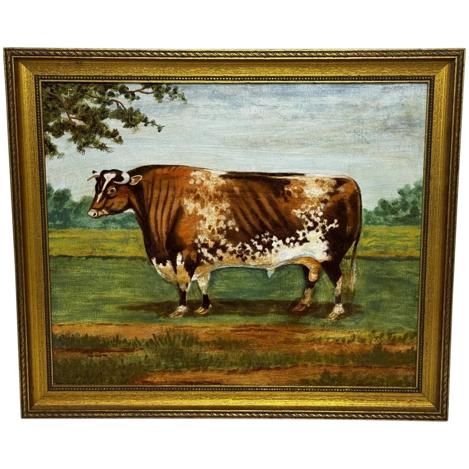 19th Century Oil Painting Prized Shorthorn Bull In The Manner Of William Ward