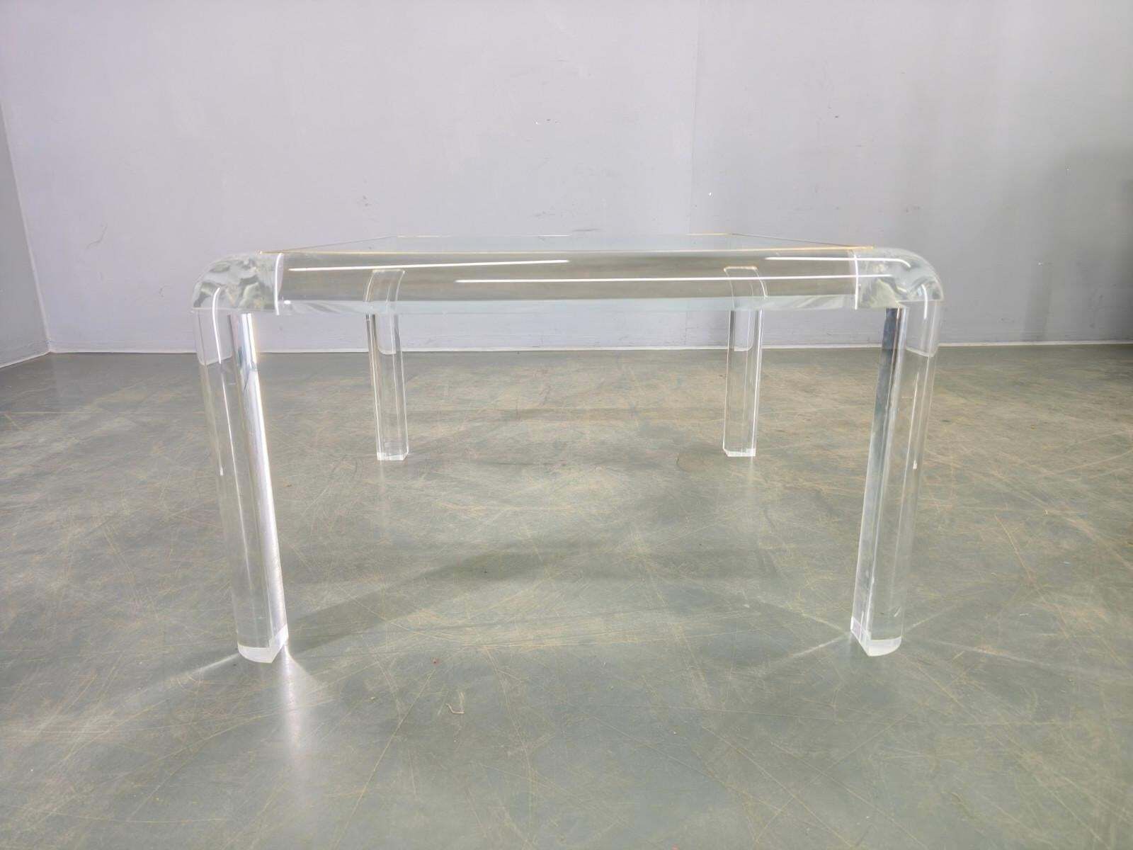 Italian Acrylic, Brass And Glass Coffee Table, 1980s photo for sale