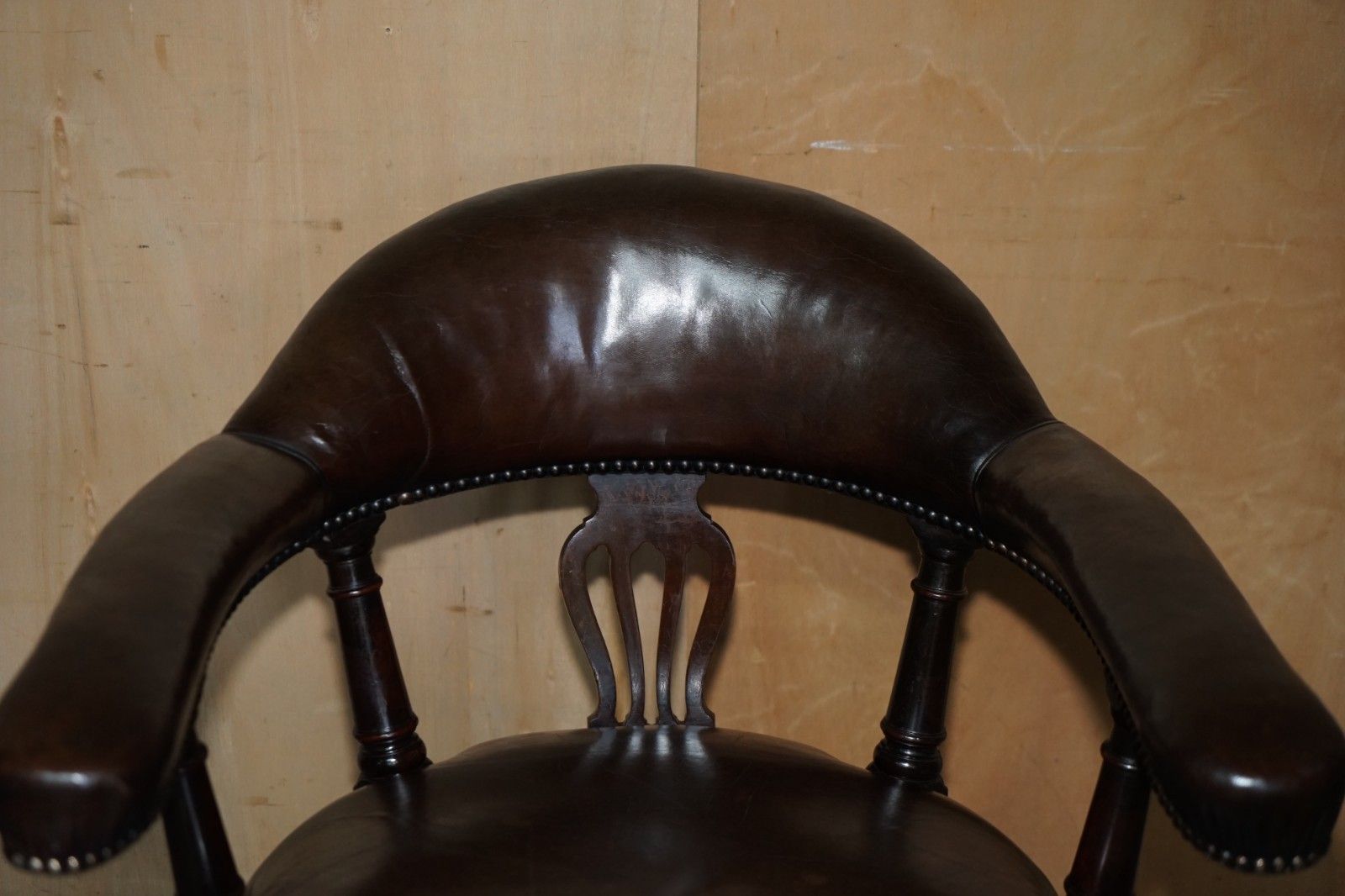 Original Antique Victorian Fully Restored Deep Brown Leather Captains Chair photo 2850.0