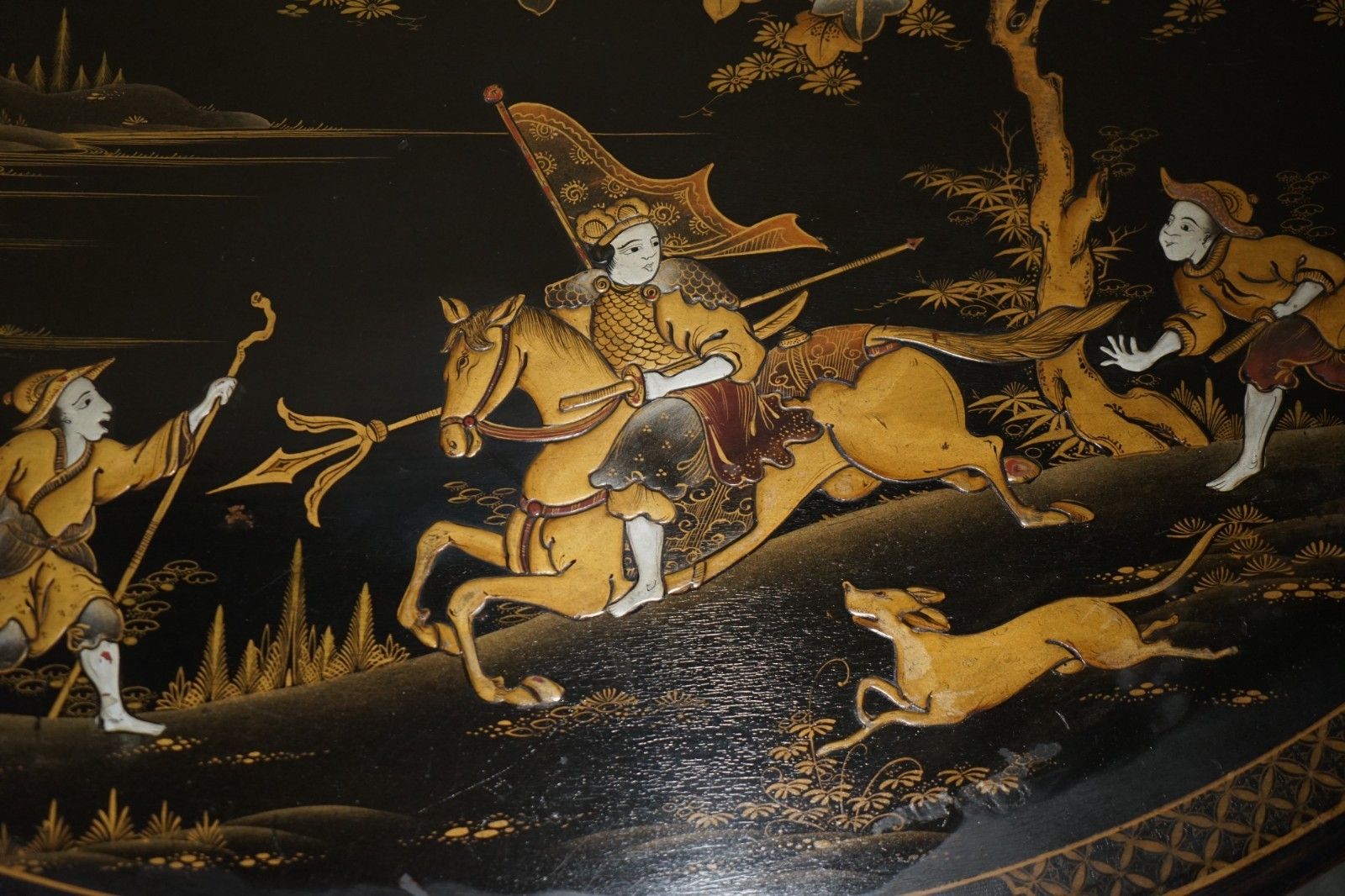 Large Oval Antique Circa 1920 Chinese Chinoiserie Export Lacquered Coffee Table photo 1450.0