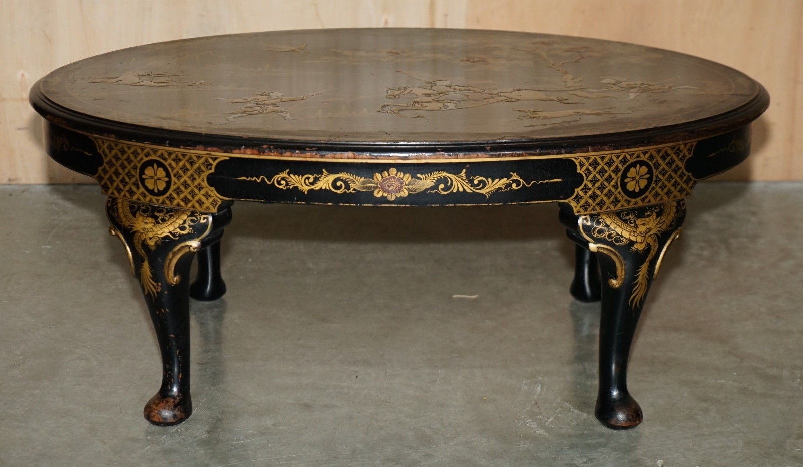 1450.0 Large Oval Antique Circa 1920 Chinese Chinoiserie Export Lacquered Coffee Table photo