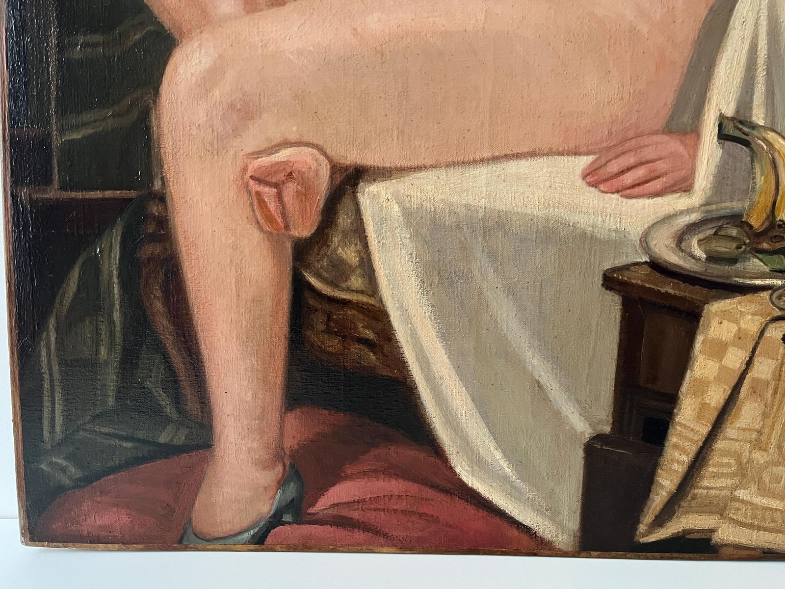 French Antique Woman Portrait Oil On Canvas, Art Deco Large Nude Painting, Interior Scene By Ulysse Moussalli photo vintage