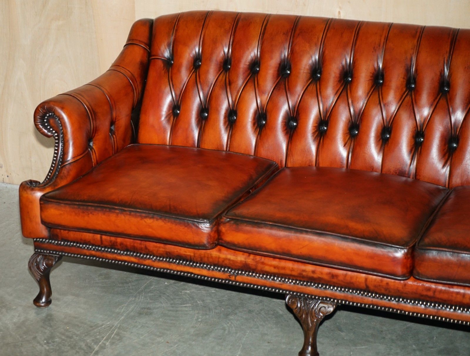 Fine 1960's Bordeaux Leather Restored Chesterfield Club Three Seat Sofa Settee photo Furniture