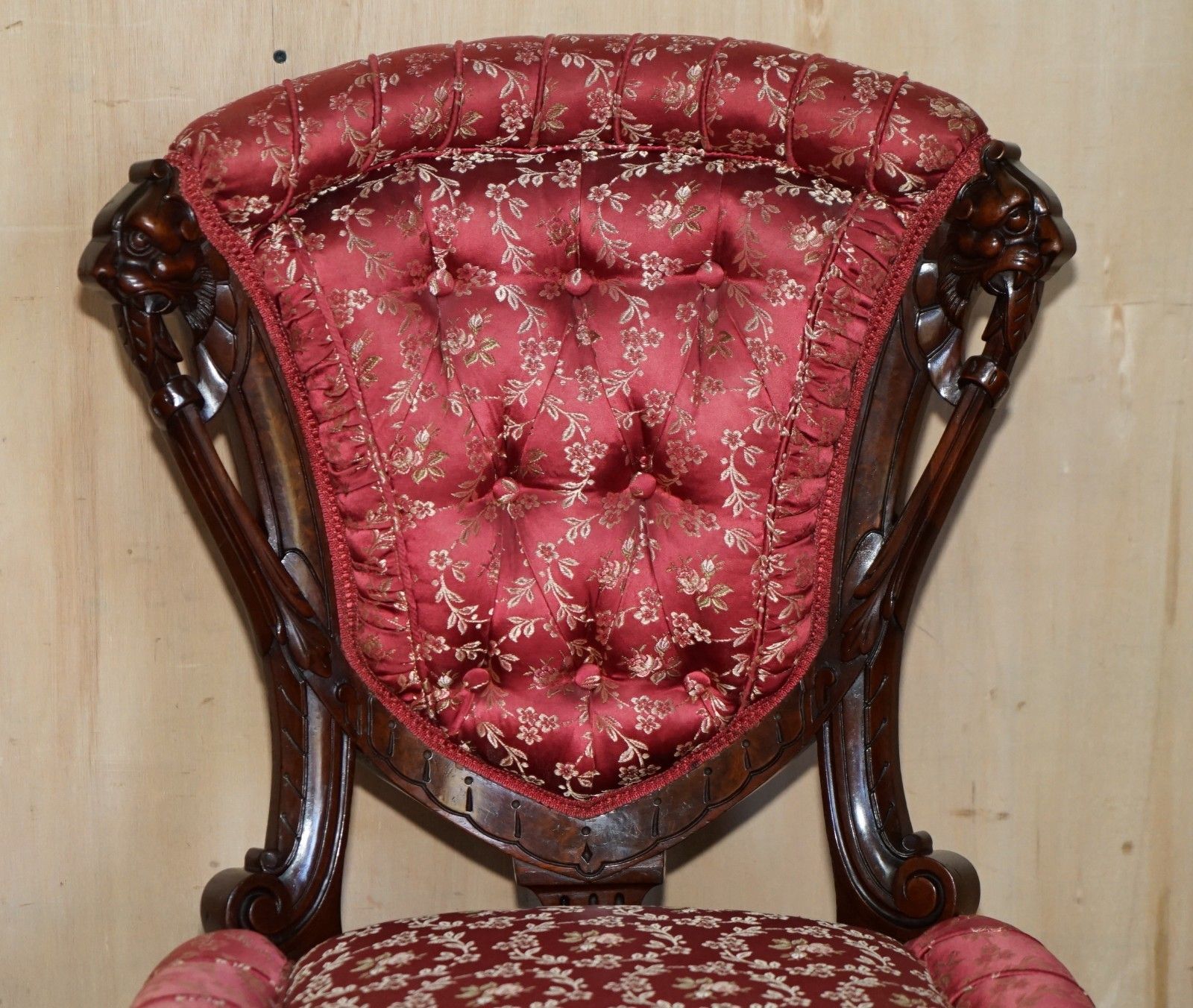 Four Antique Victorian Flamed Mahogany Lion Carved Dining Chairs Part Of A Suite photo 3950.0