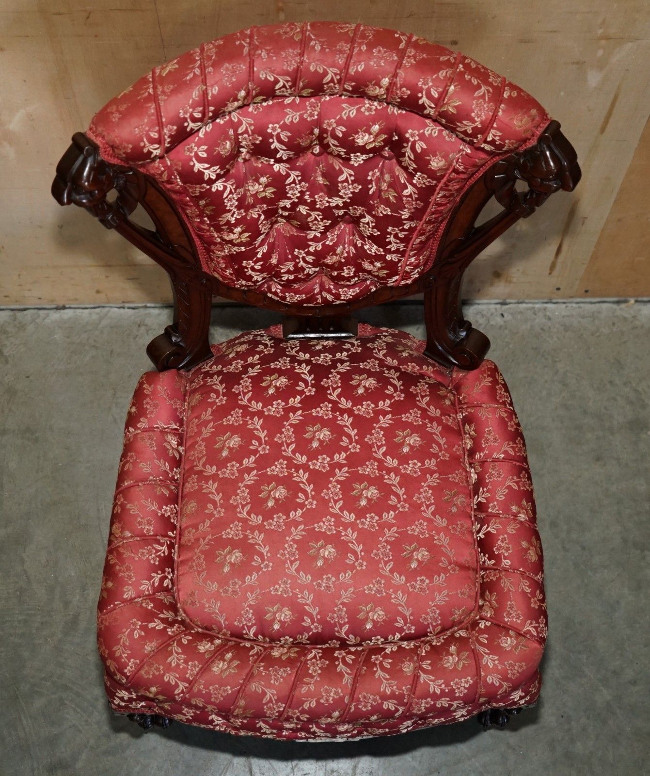 Four Antique Victorian Flamed Mahogany Lion Carved Dining Chairs Part Of A Suite photo vintage
