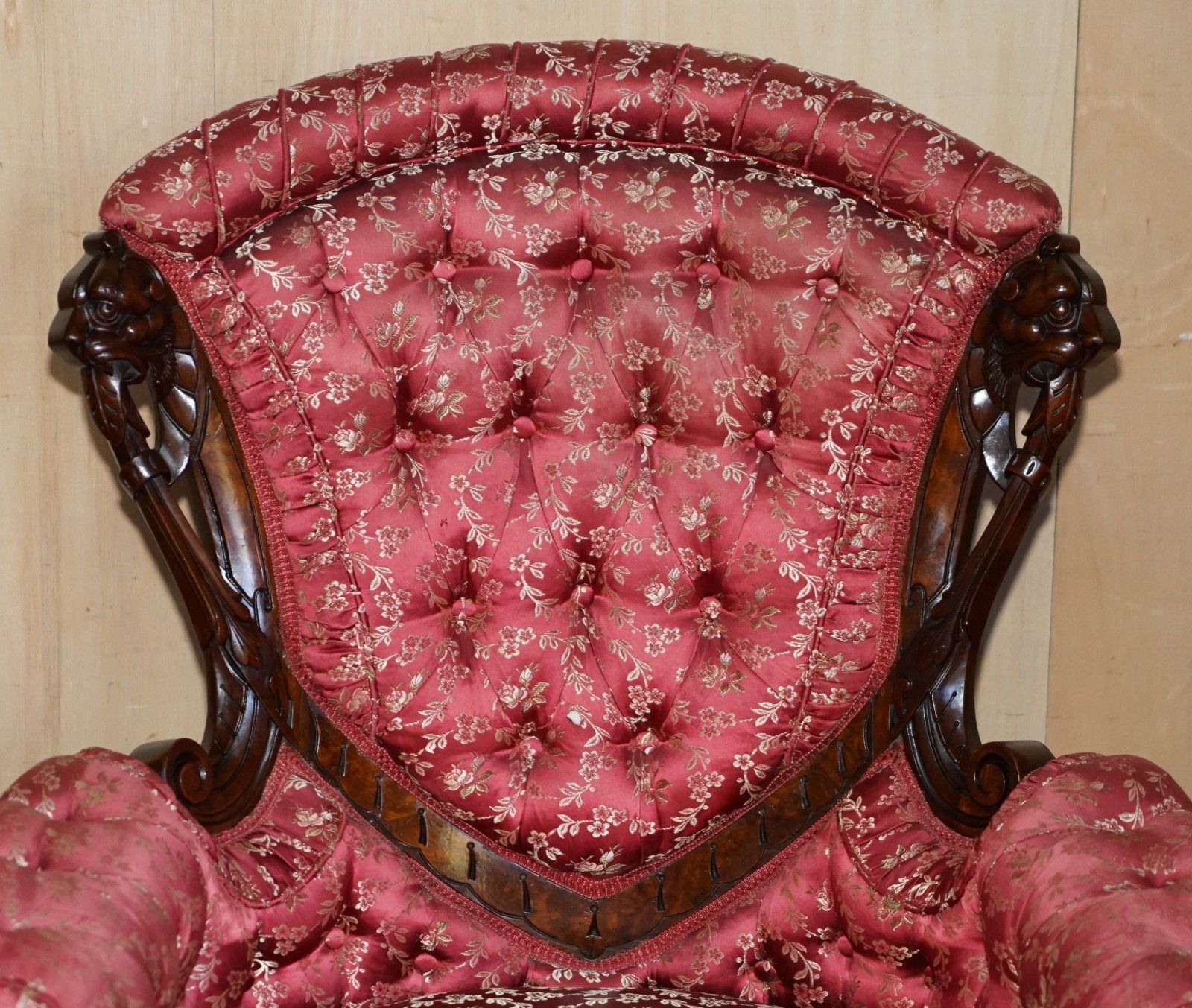 Antique Victorian Flamed Mahogany Lion Carved Pair Of Armchairs Part Of A Suite photo 3950.0