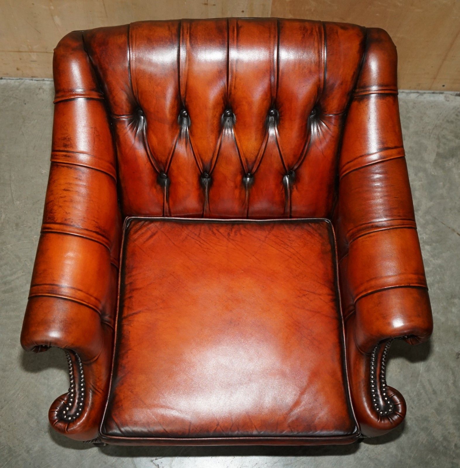 Stunning 1960's Bordeaux Leather Restored Chesterfield Club Armchair & Footstool photo 2950.0