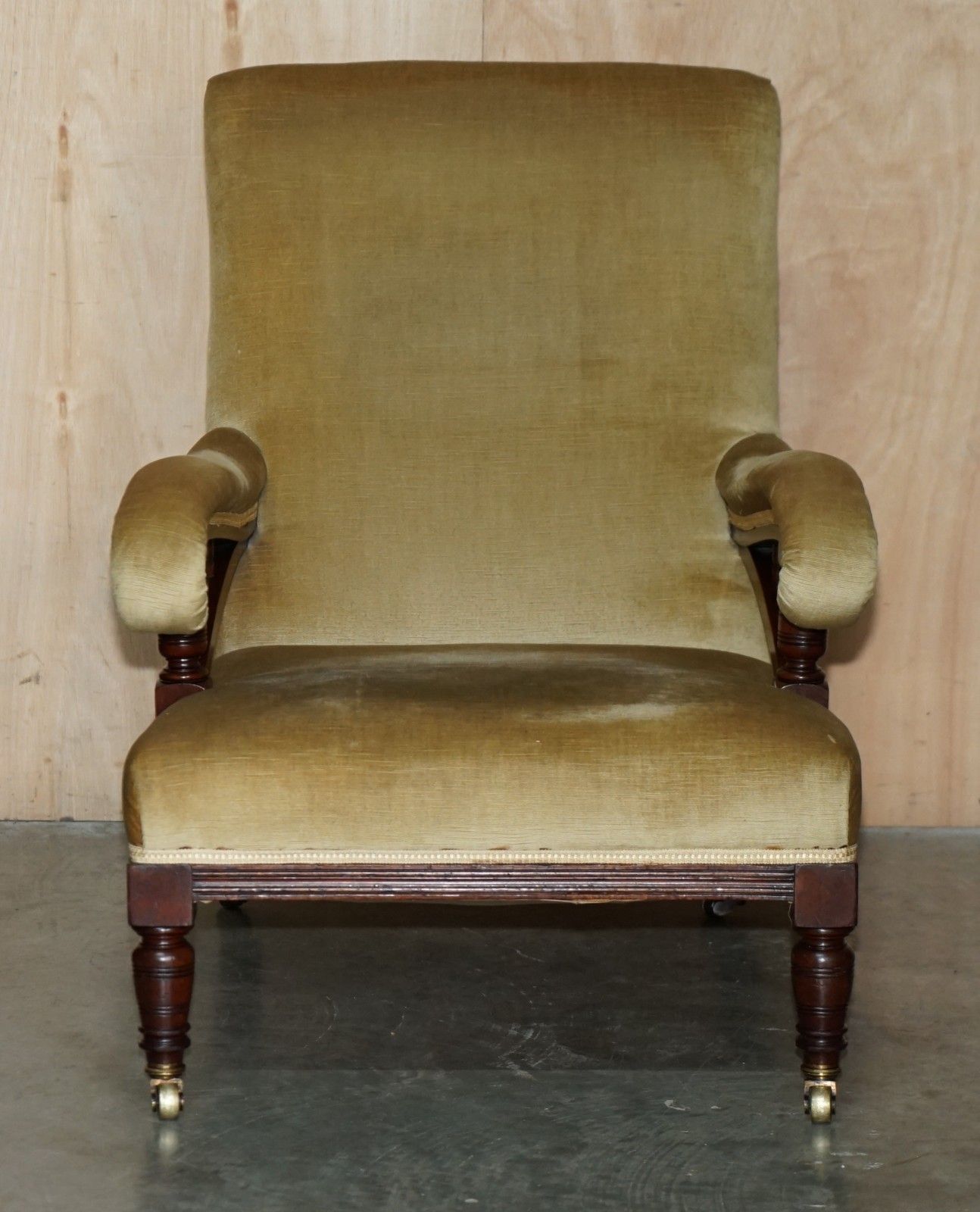 Howard & Son's Attributed Antique Victorian Open Library Armchair Stamped Legs photo for sale