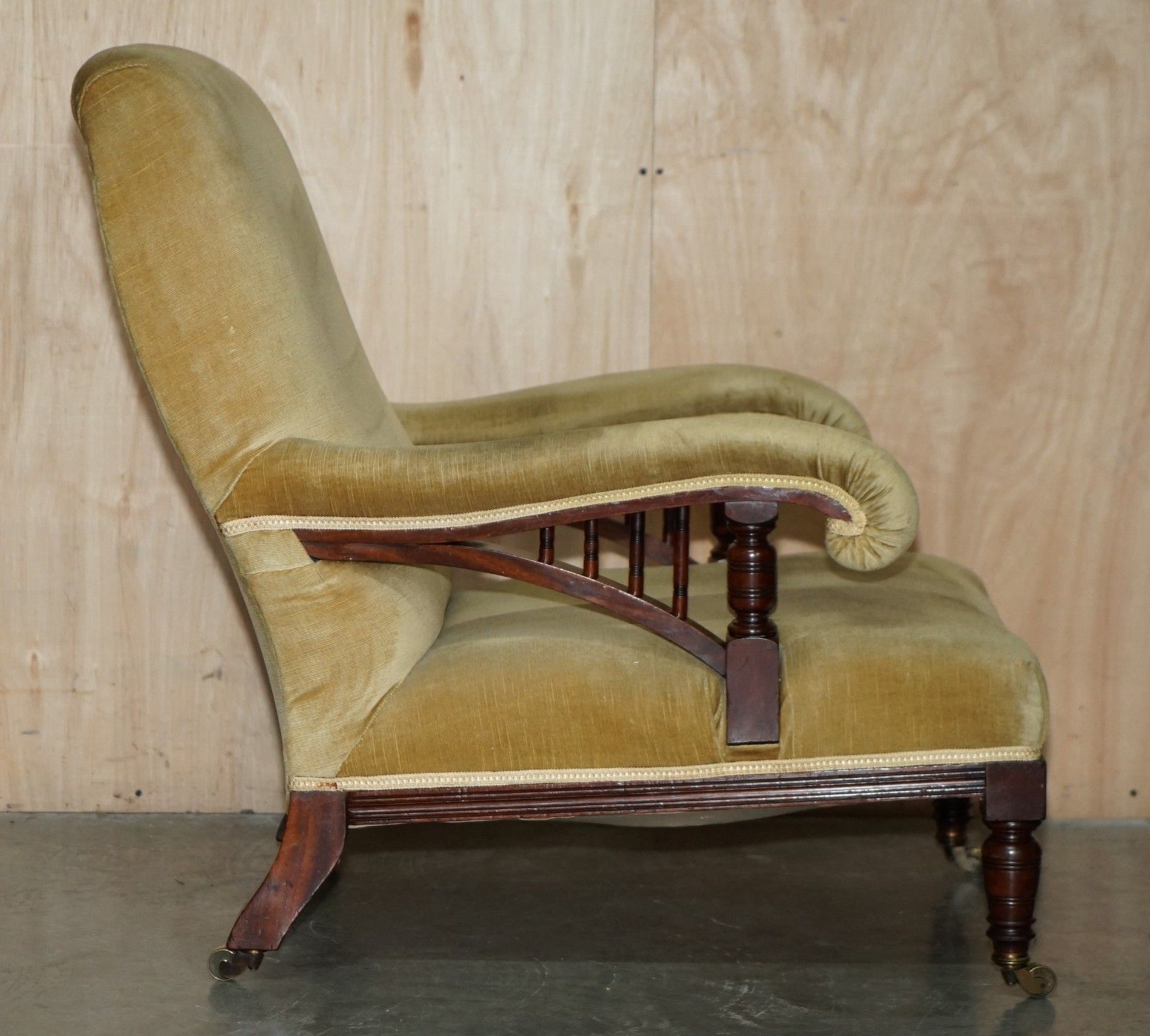 Furniture Howard & Son's Attributed Antique Victorian Open Library Armchair Stamped Legs photo
