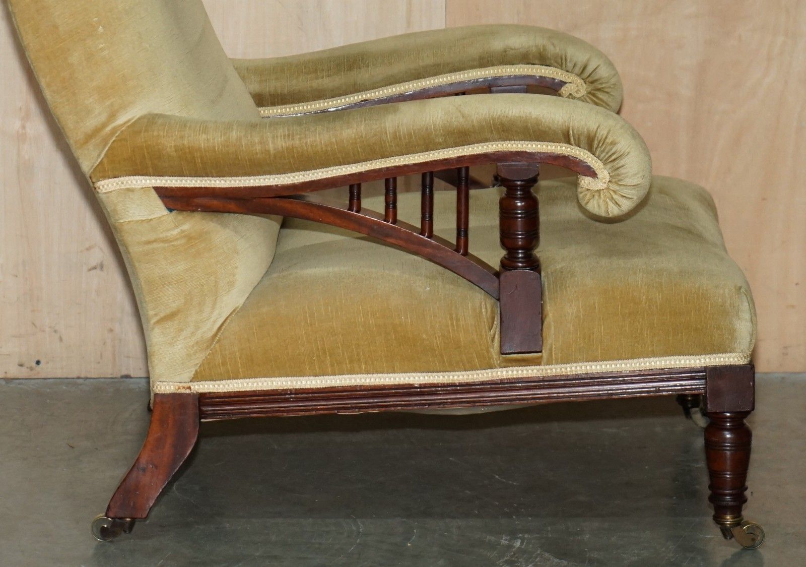 2950.0 Howard & Son's Attributed Antique Victorian Open Library Armchair Stamped Legs photo